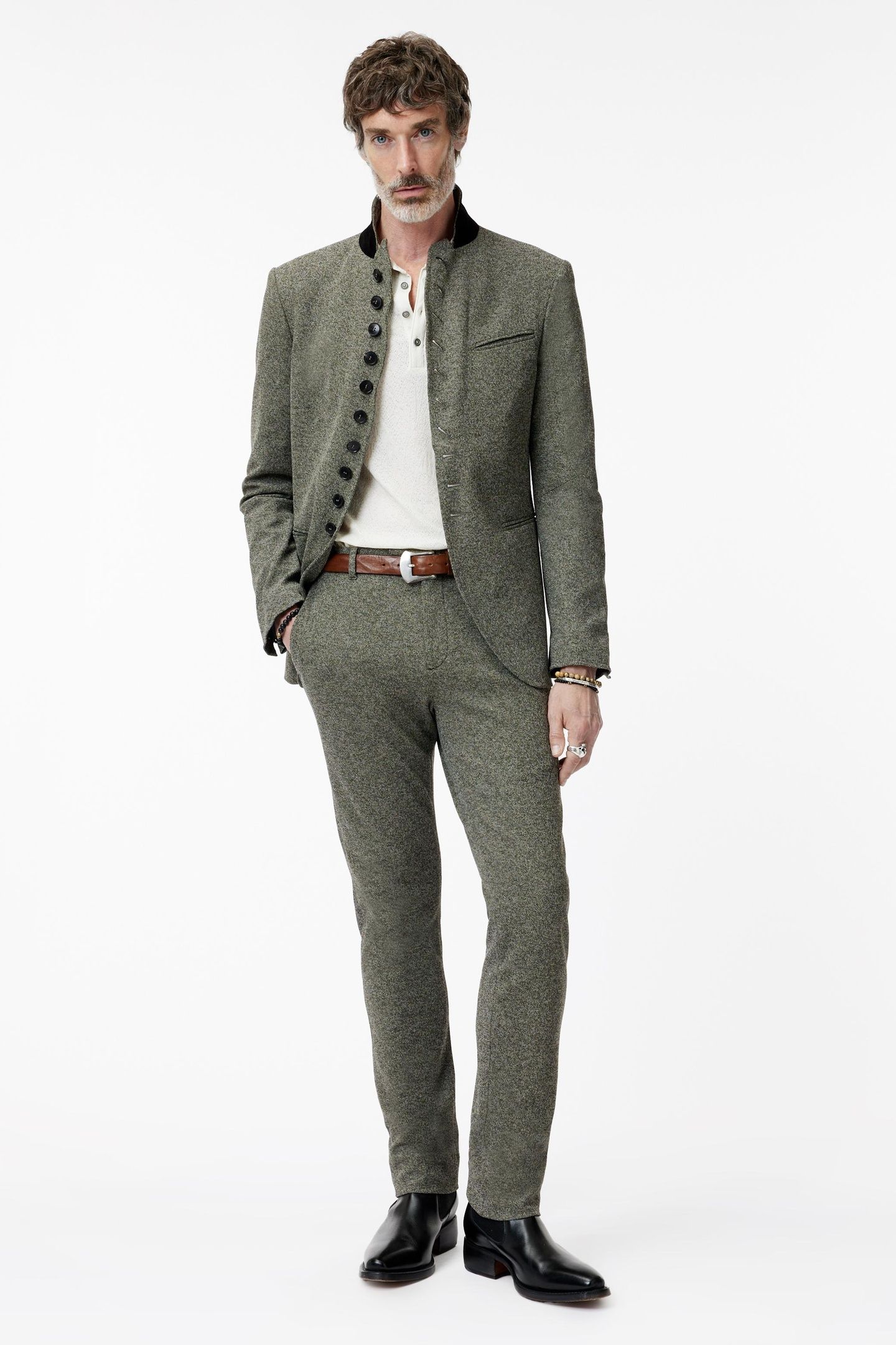 MERCER PANTS - SLIM FIT PANTS WITH WELT MOSS GREEN 1