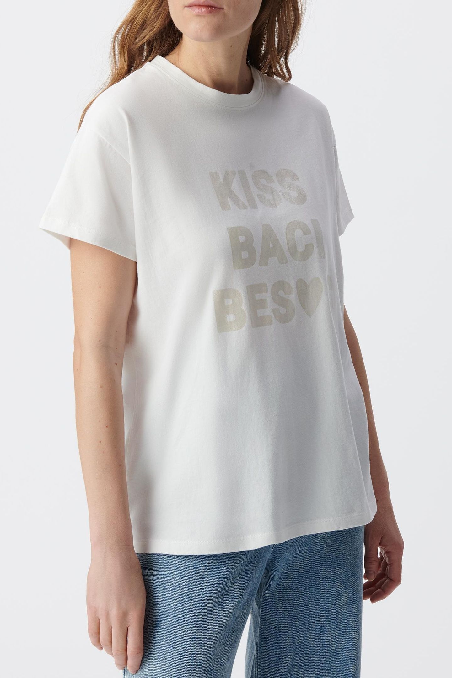 WHITE SHORT-SLEEVED T-SHIRT WITH IRIDESCENT SLOGAN 2