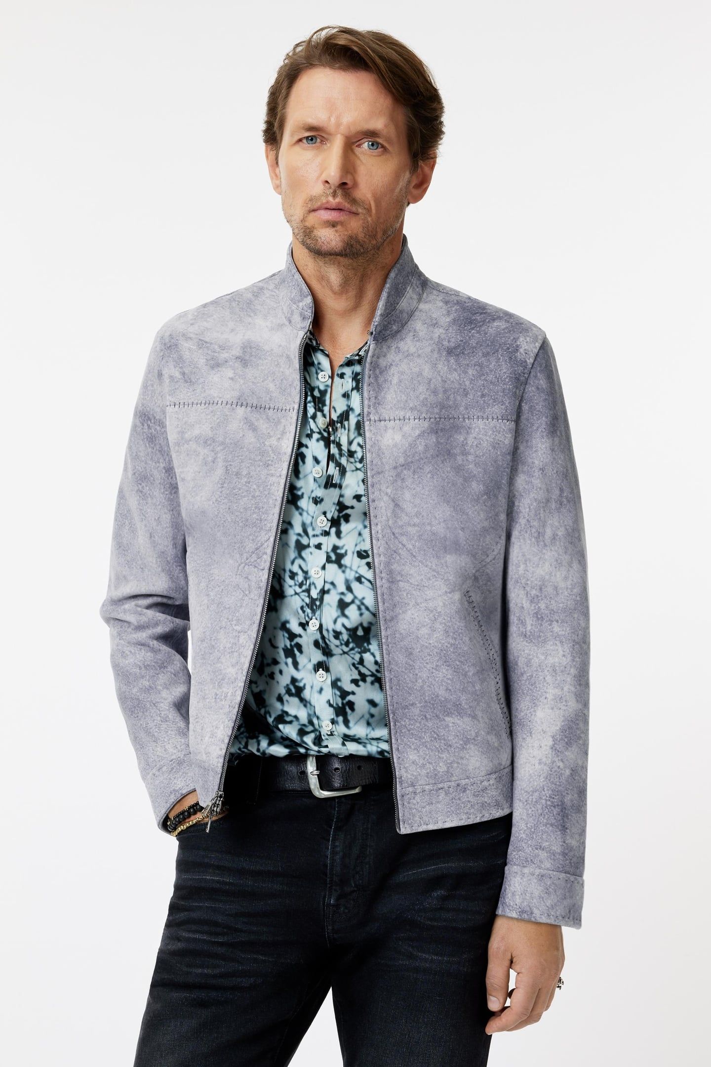 SLIM FIT ZIP FRONT JACKET WITH ARTISAN S HIBISCUS 1