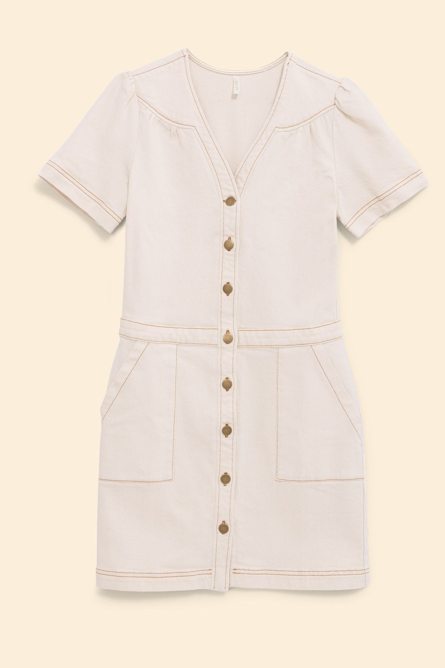 ECRU DENIM DRESS WITH OCHRE TOPSTITCHING ECRU 7