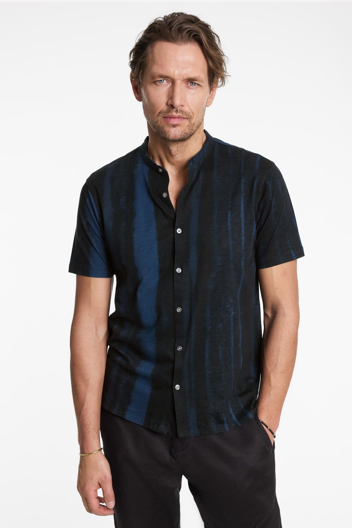 CROSBY REGULAR FIT SS STAND COLLAR SHIRT NAVY 1