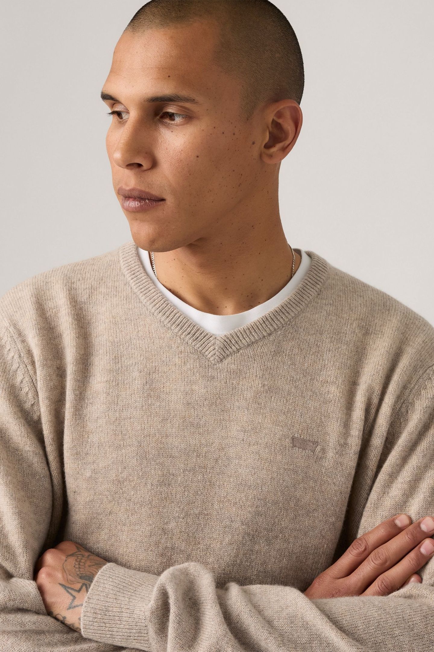 V NECK HM SWEATER FUNGI HEATHER 2