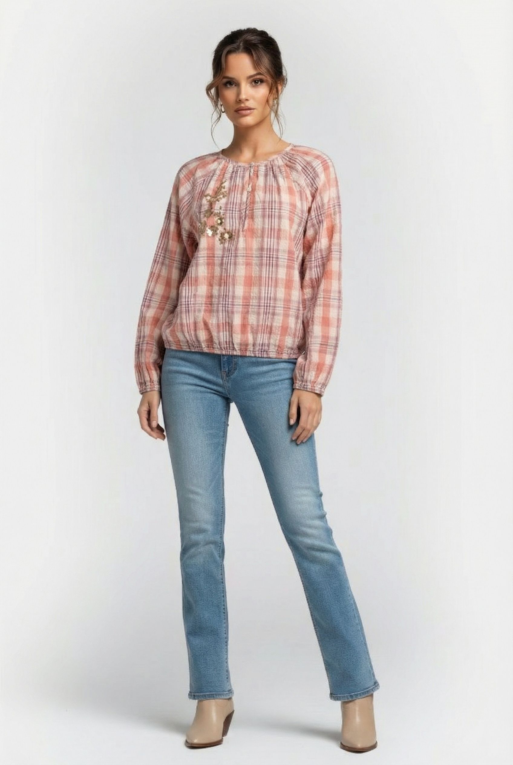 LONGSLEEVE TOP PINK CHECK ROSE SMOKE 1