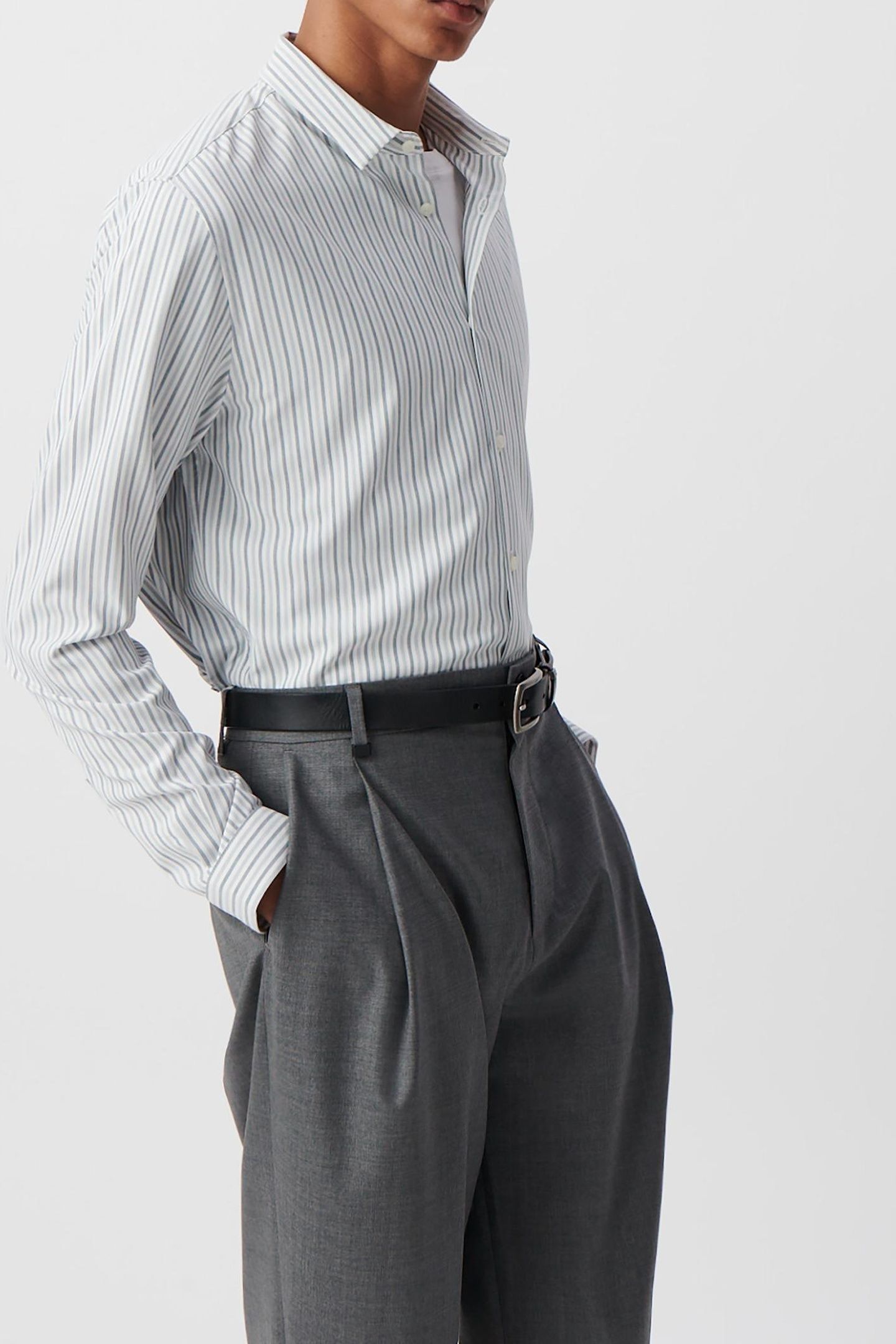 WHITE SEAWOOL® REGULAR SHIRT WITH NAVY STRIPES 2