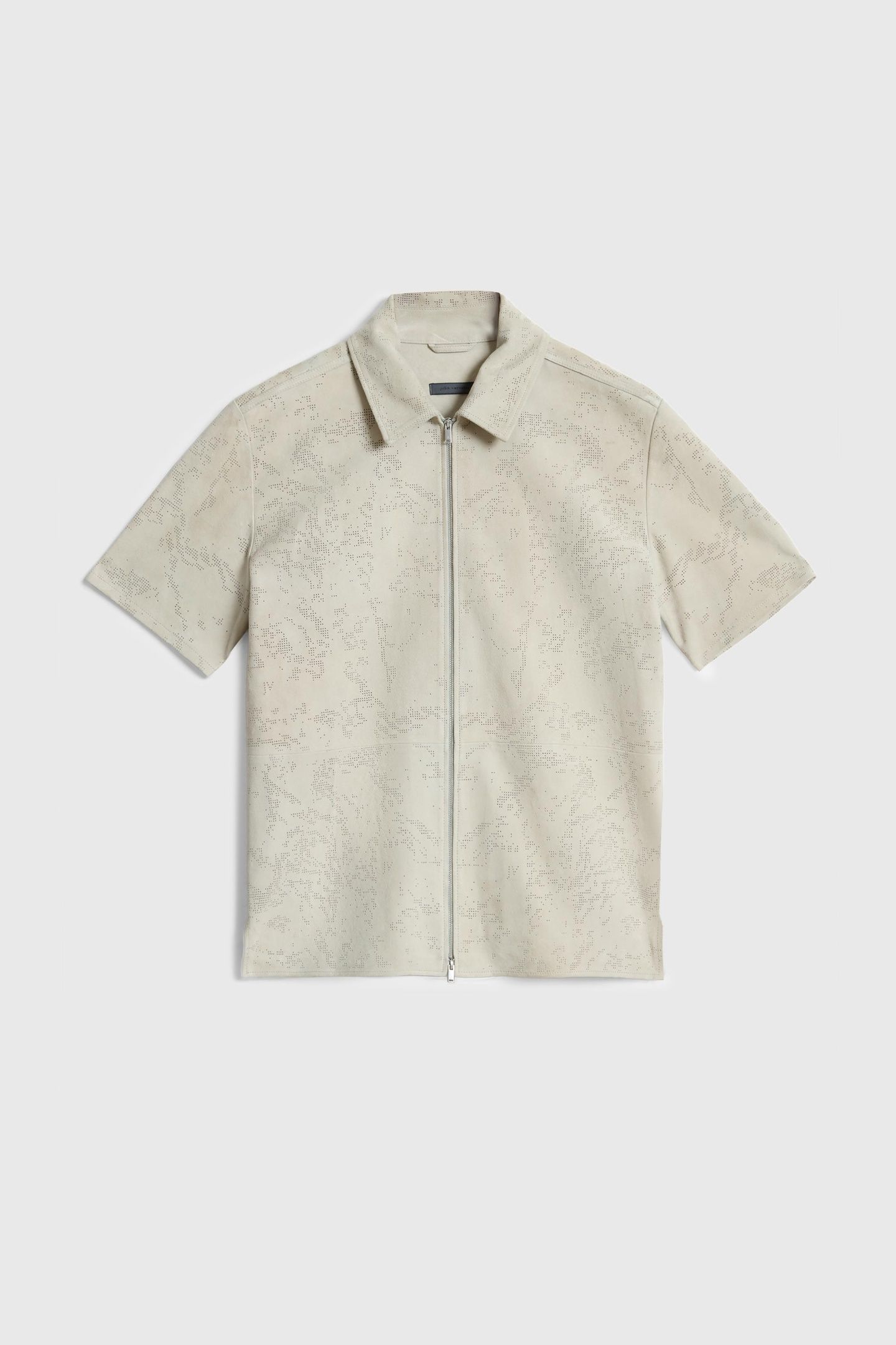 WADE SS COLLARED ZIP UP PERFORATED LEATH CHALK 2