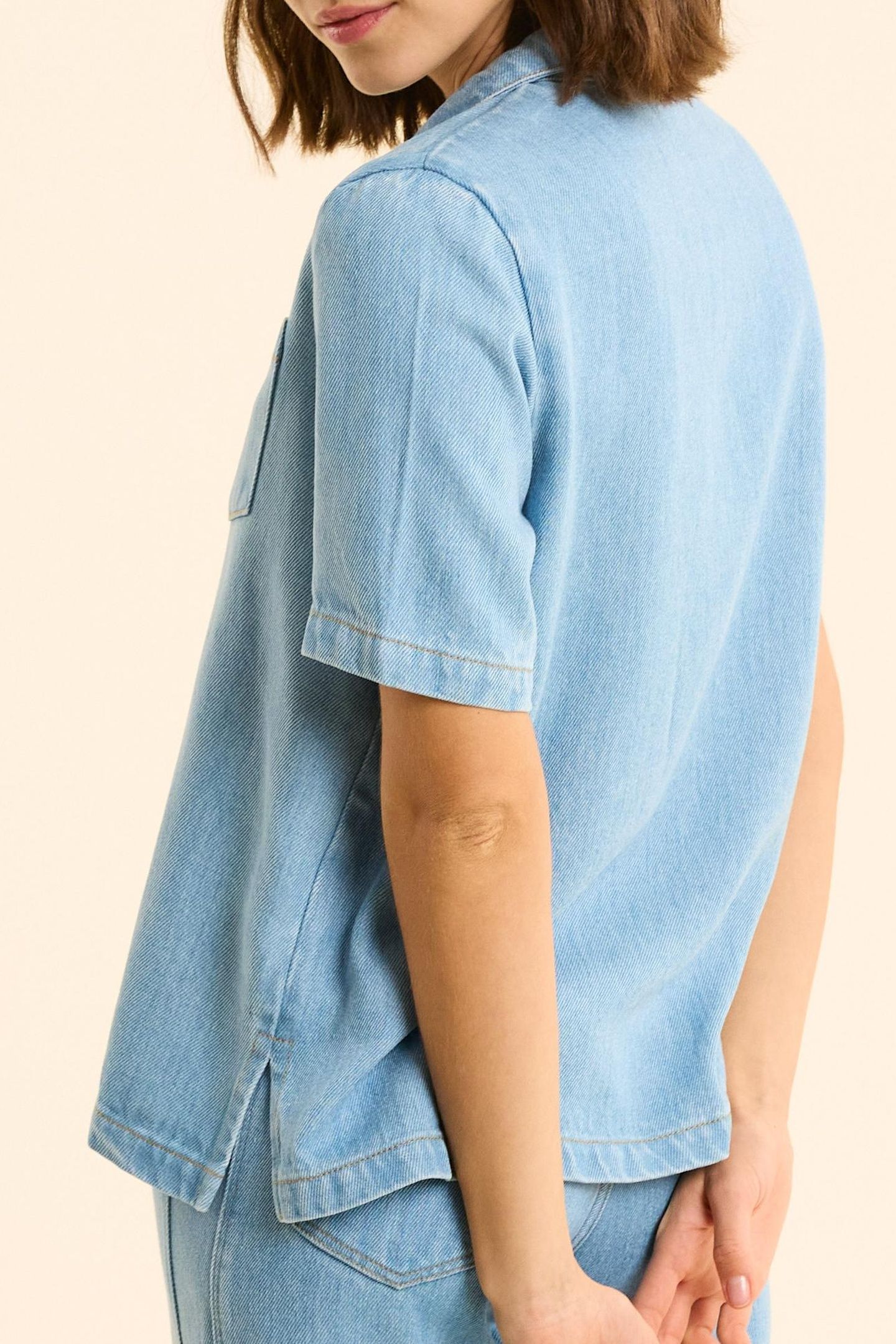 BLUE DENIM PEA JACKET-STYLE TOP BLEACH 2