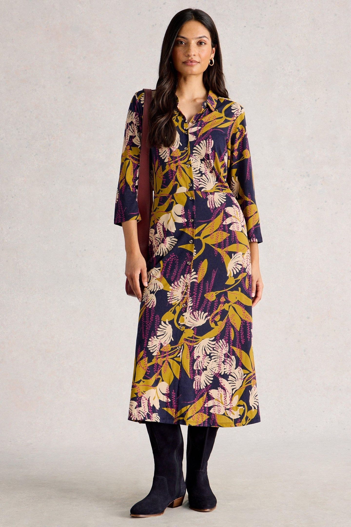 RUA JERSEY SHIRT DRESS NAVY MULTI 1