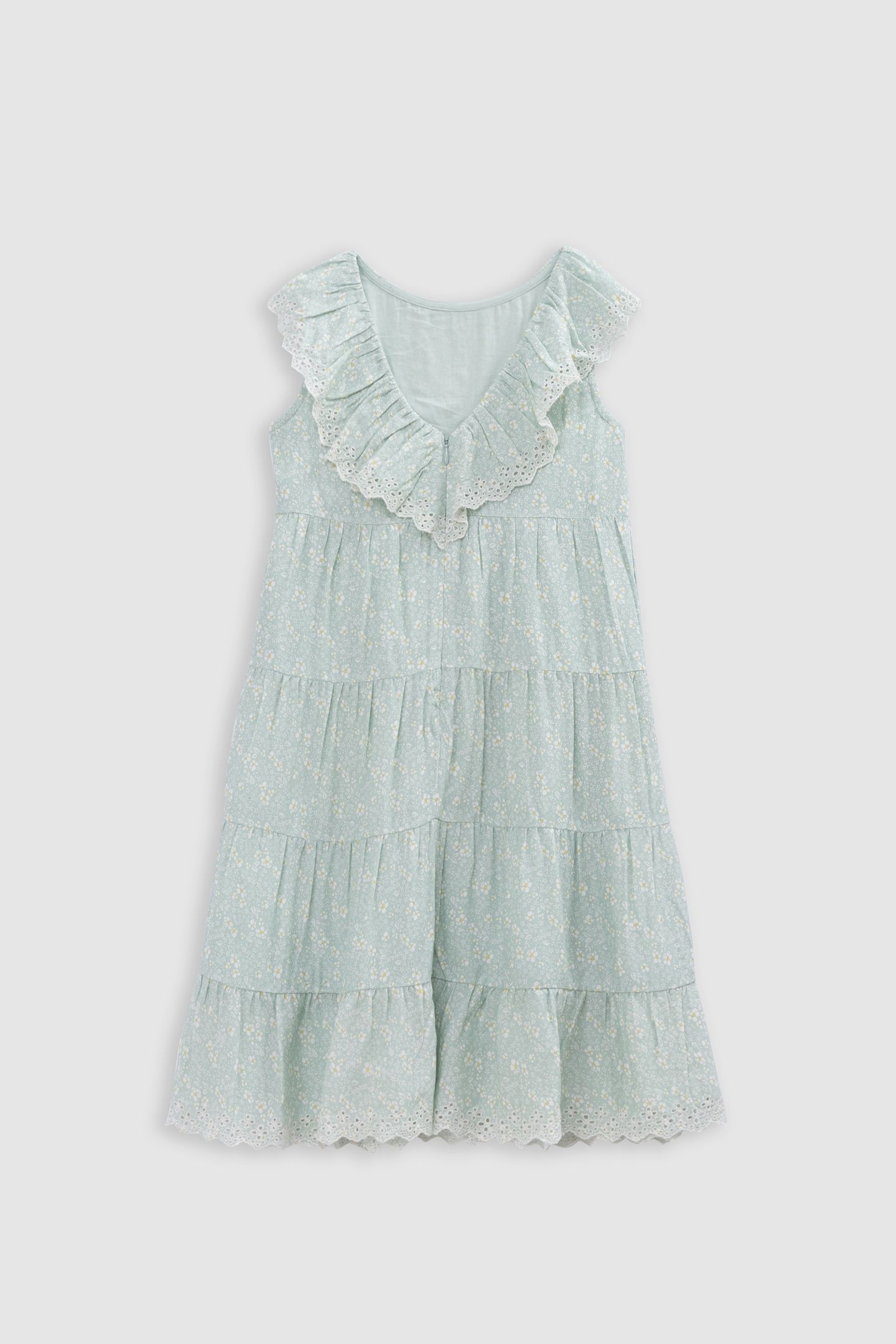 WATER GREEN FLORAL PRINT LONG DRESS 2