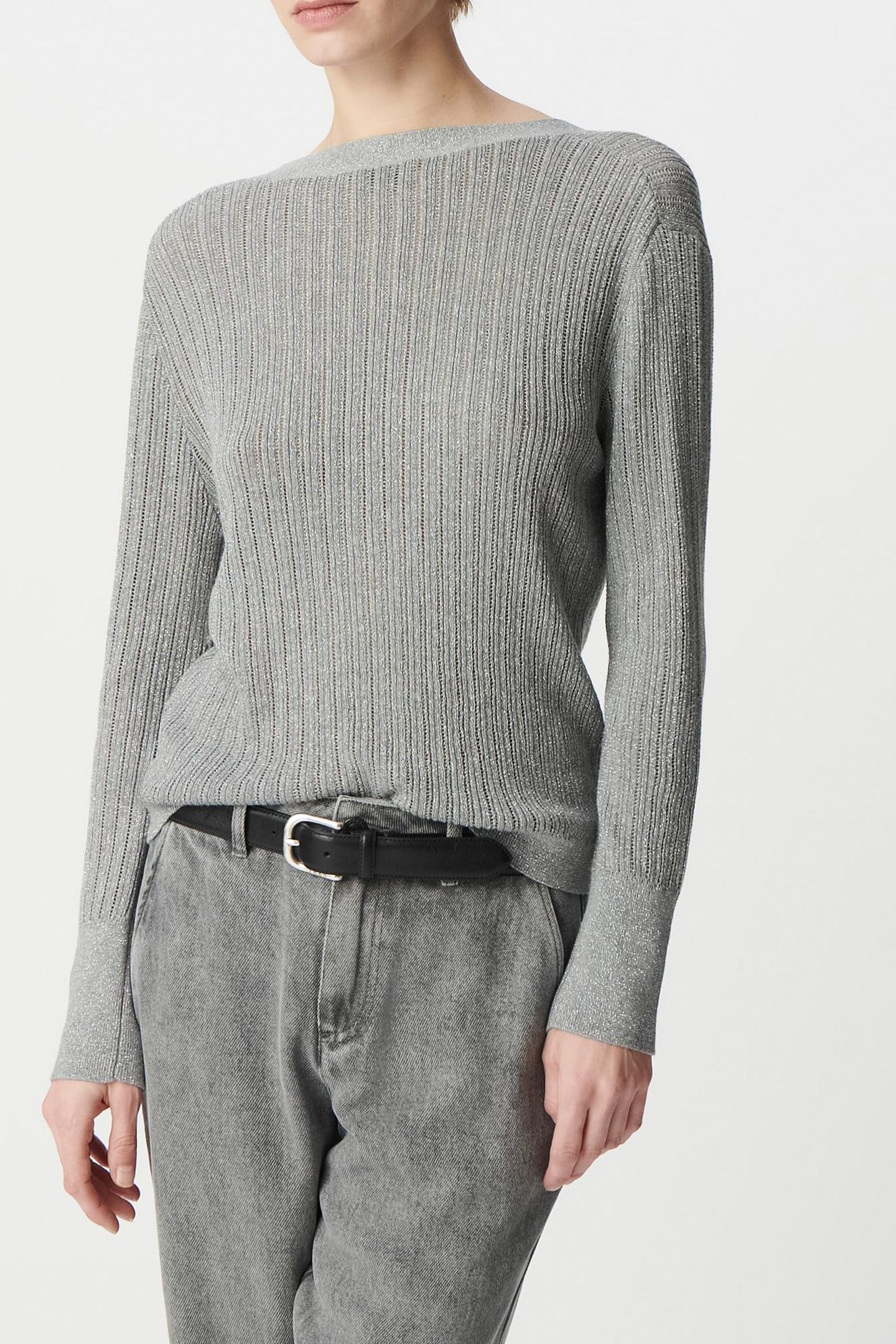 CHIC GREY OPENWORK LUREX CARDIGAN 3