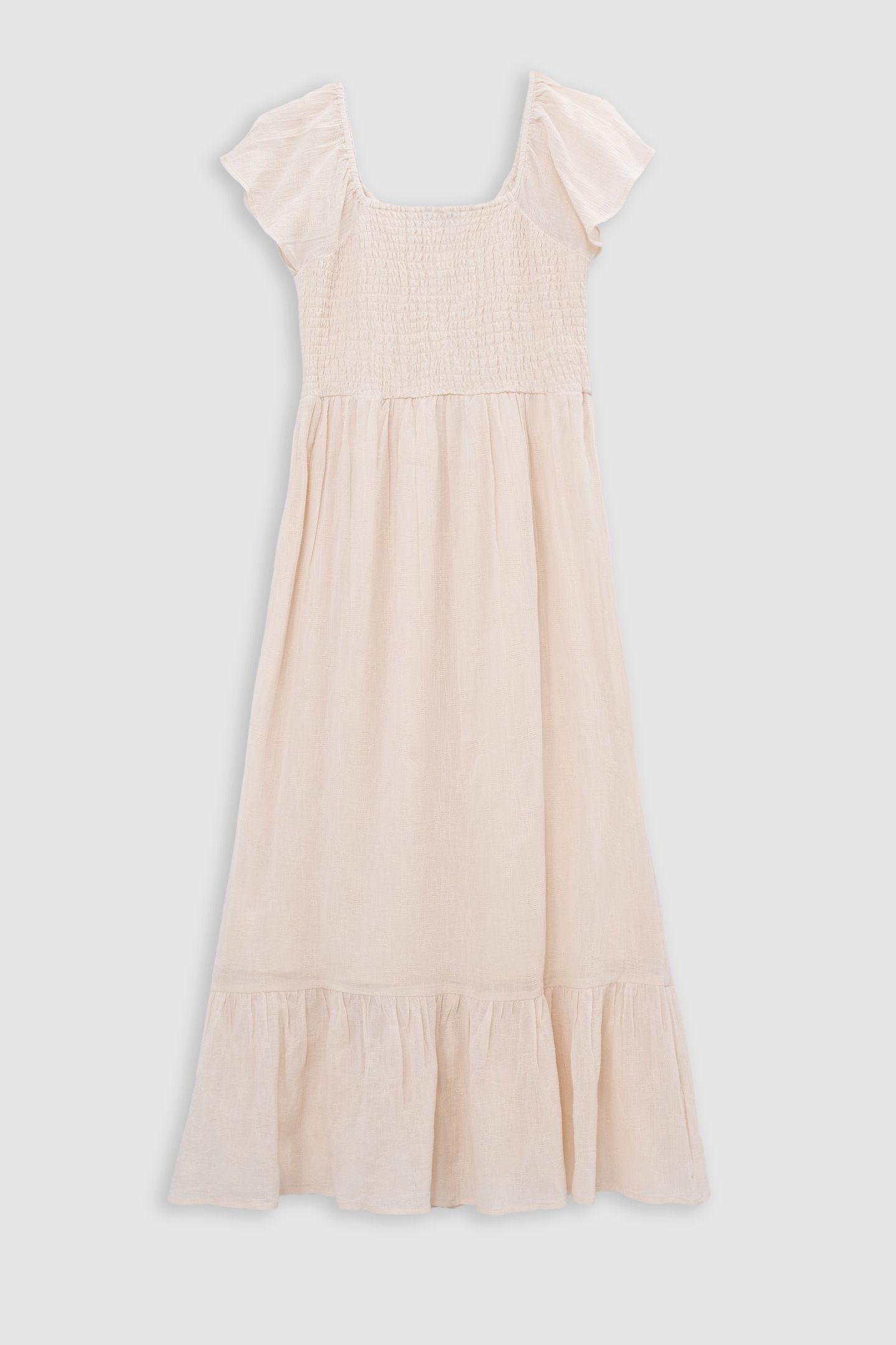 LONG ECRU DRESS WITH ELASTICATED NECKLINE 3