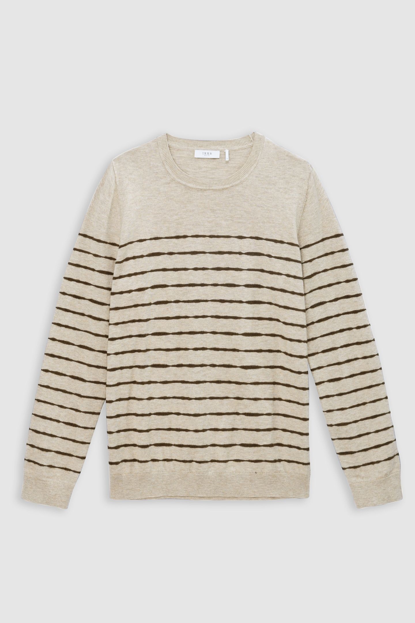 BEIGE FINE KNIT SAILOR SWEATER, KHAKI STRIPES 1