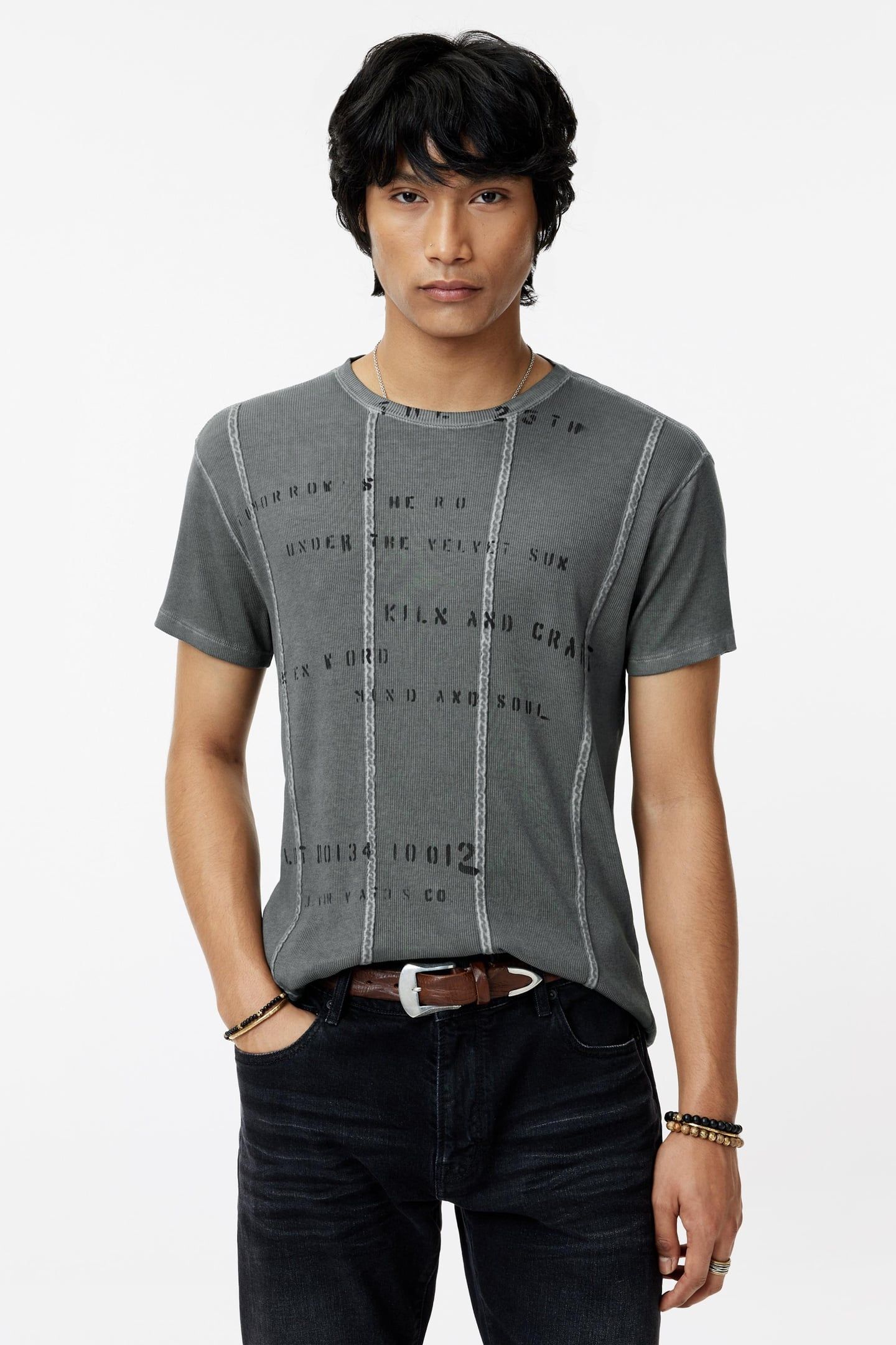 SS CLEAN CREW 2X1 RIB TEE - STENCIL TEE DRIED SAGE 1