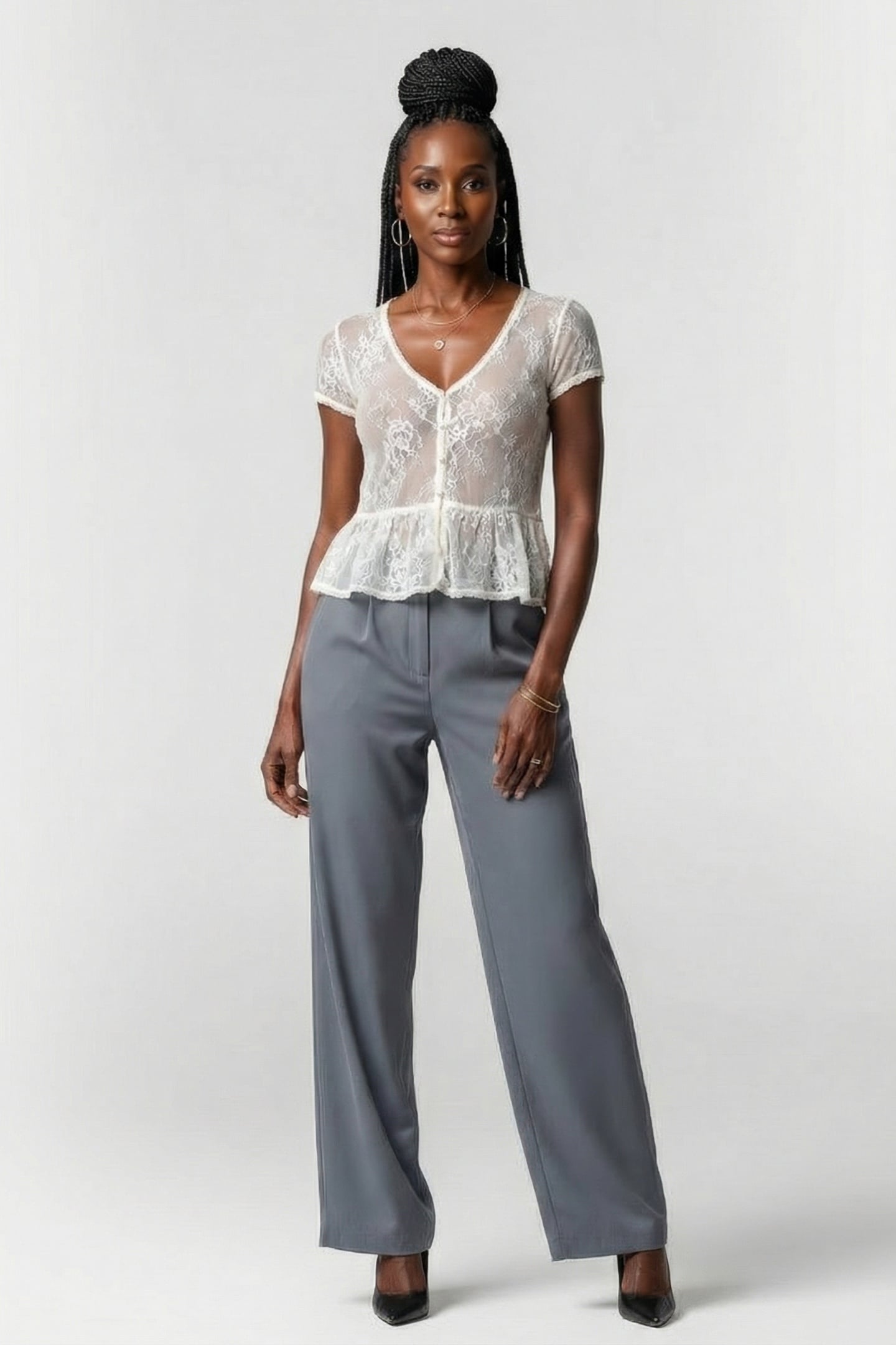 BUTTON THRU LACE TEE ANCIENT WHITE 1