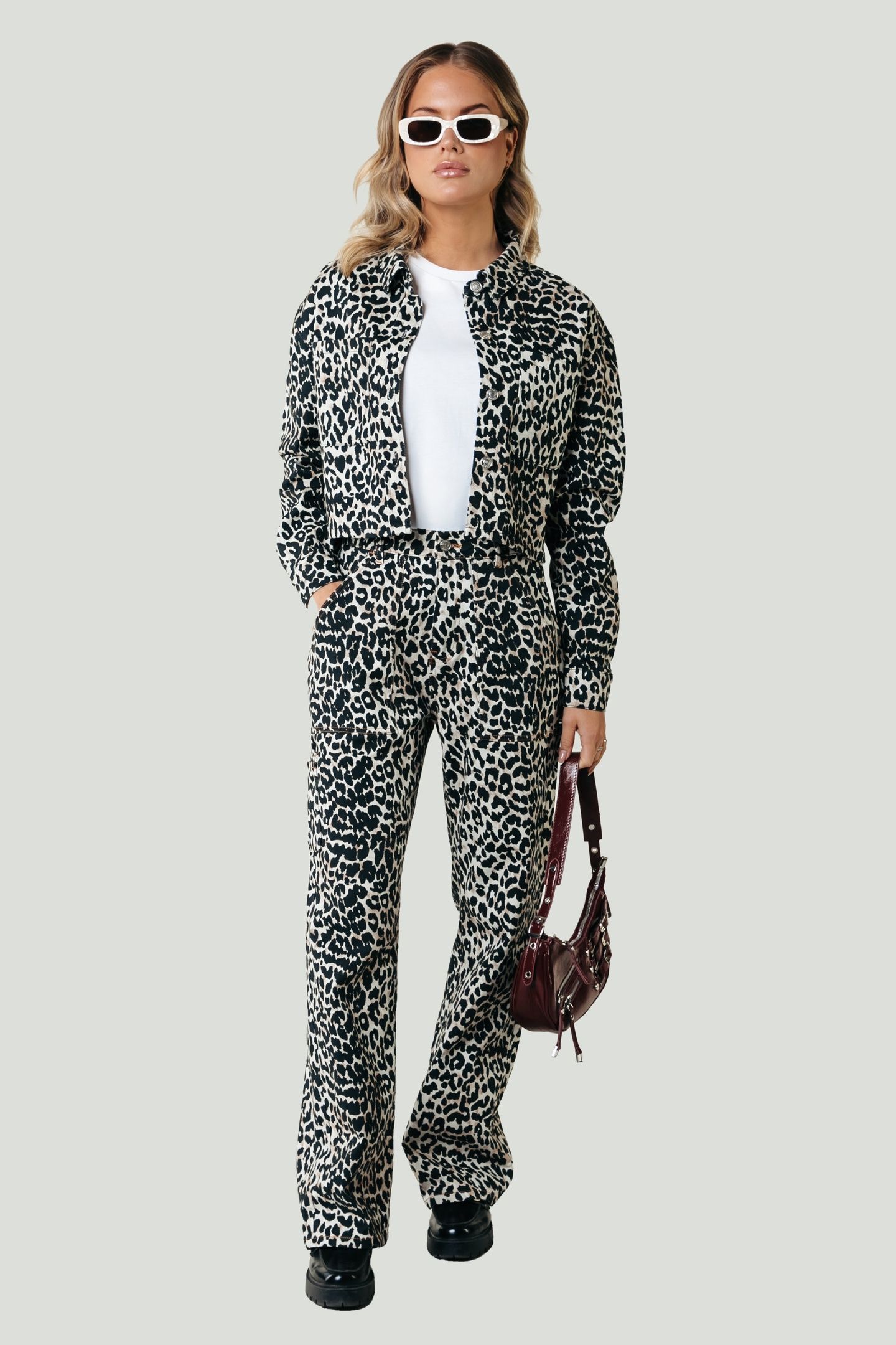 TINSLEY LEOPARD DENIM WORKER PANTS BEIGE 2