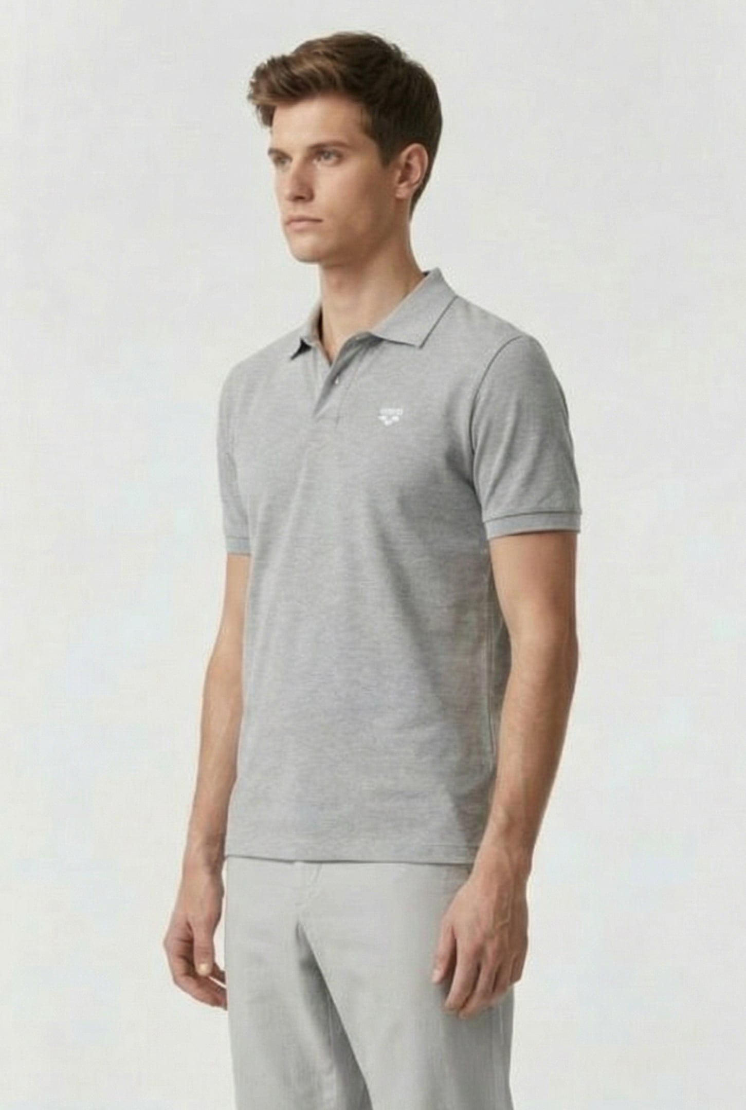 MEN'S POLOSHIRT SOLID COTTON PIQUET MEDIUM GREY HEATHER-WHIT 3
