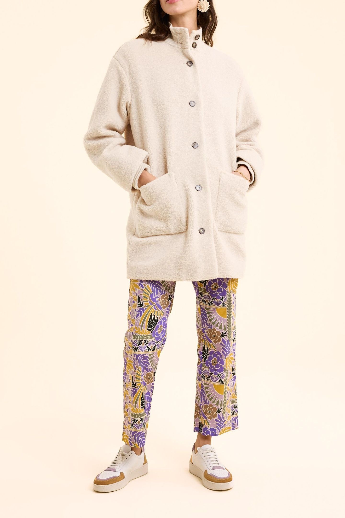 ECRU SHERPA STAND-UP COLLAR COAT ECRU 3