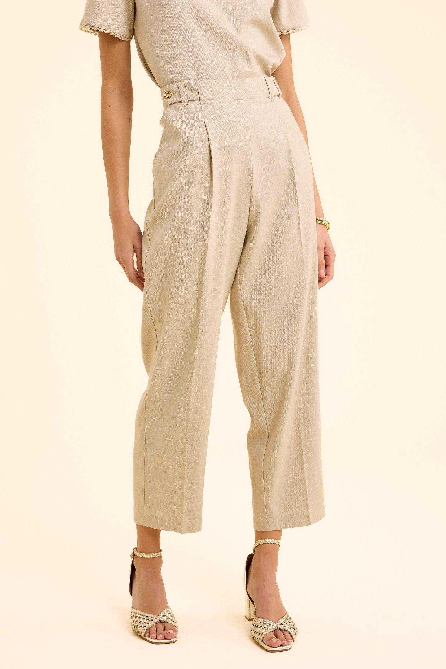 GOLD BEIGE SUIT TROUSERS ECRU 2
