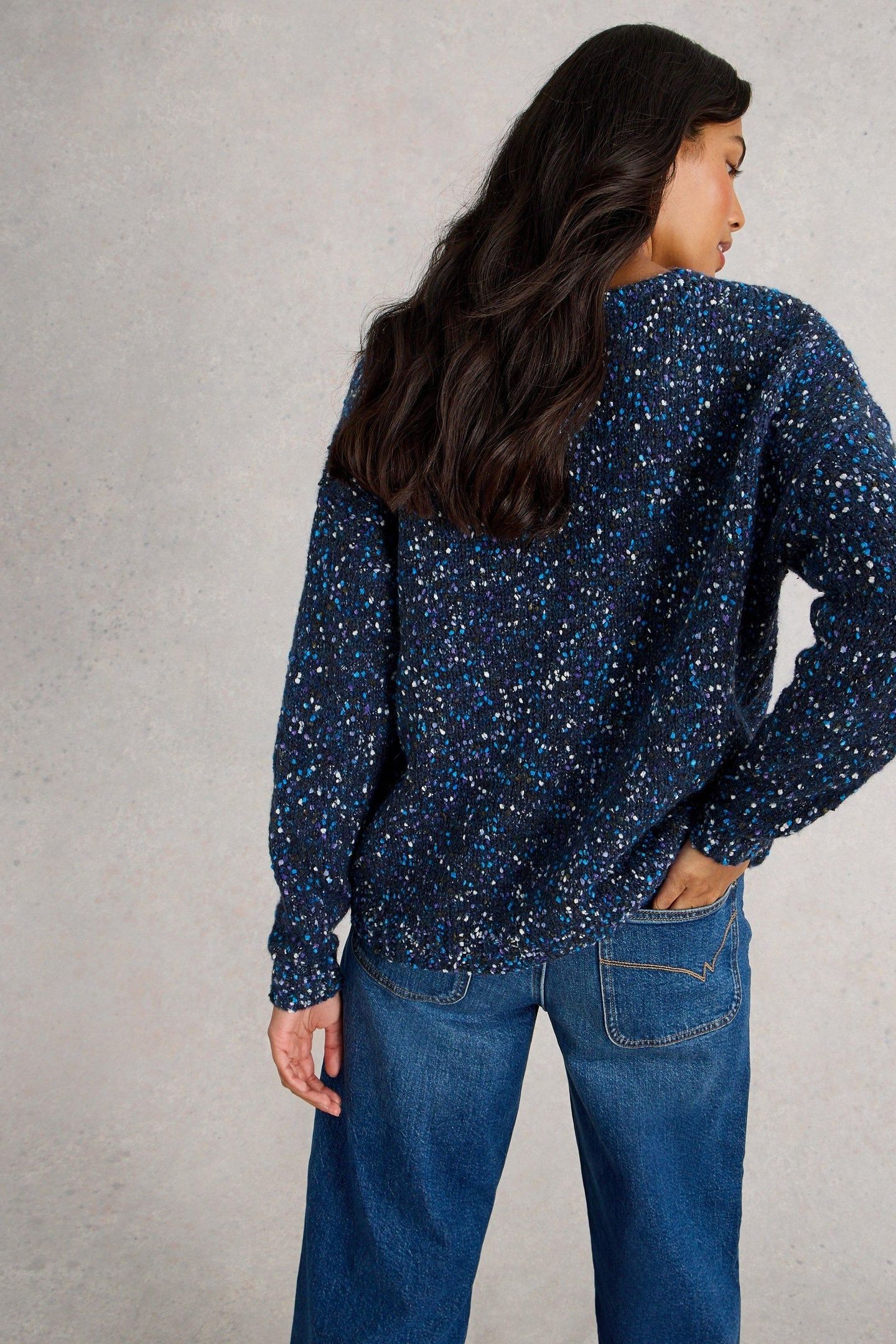 TEXTURED V NECK JUMPER DARK NAVY 2