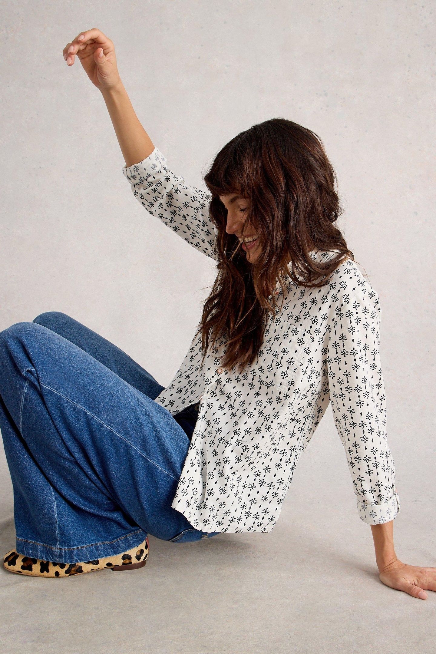 SOPHIE ORGANIC COTTON SHIRT WHITE PRINT 5