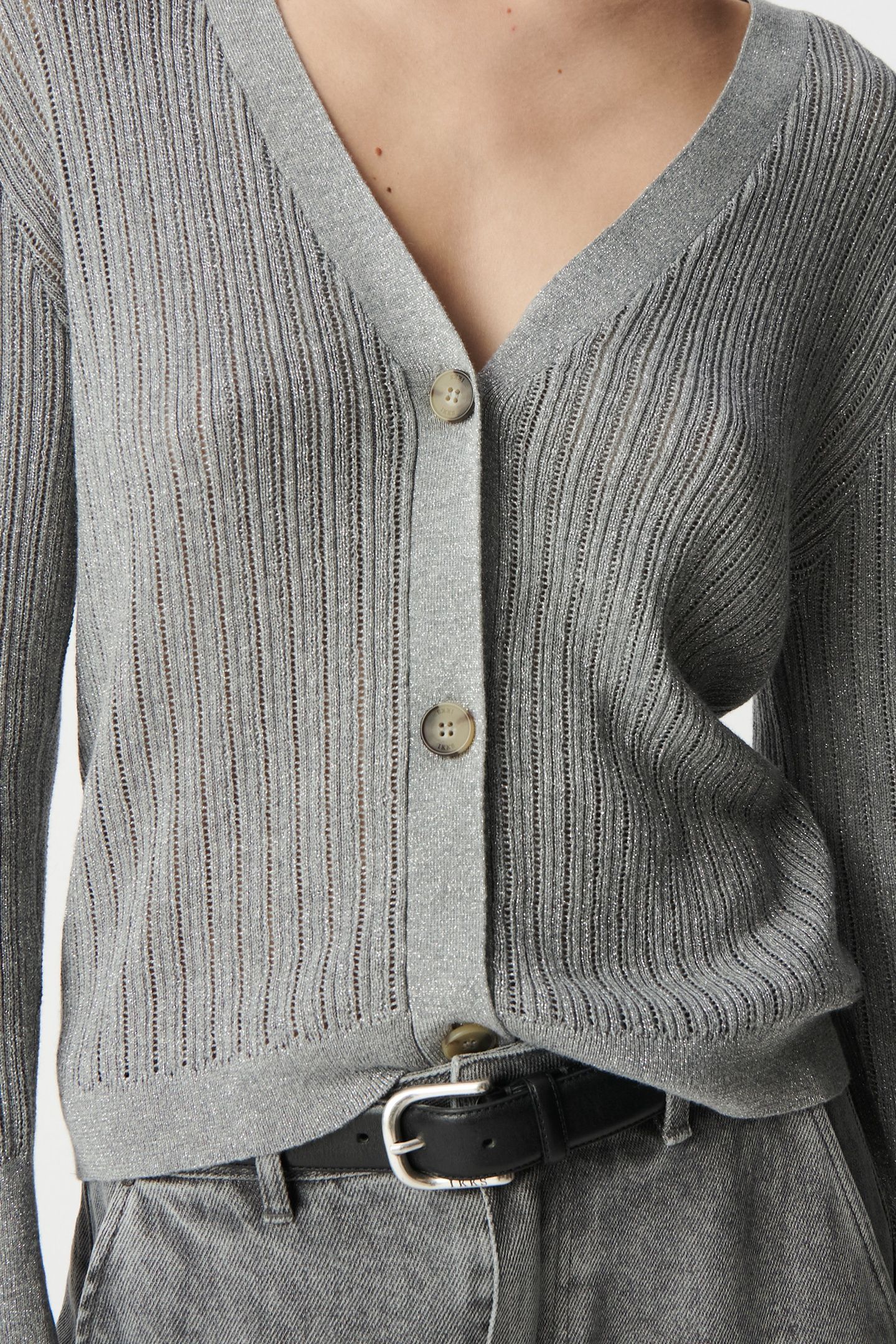 CHIC GREY OPENWORK LUREX CARDIGAN 7