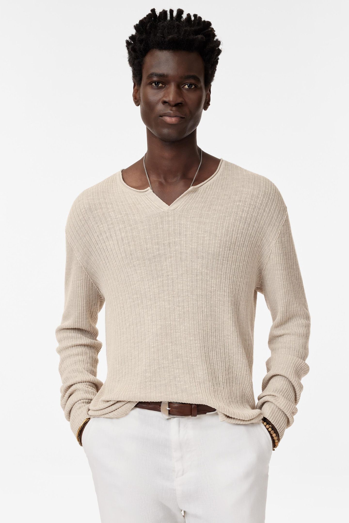 EGOR LS OPEN NECK RIB HEN HAZE GREY 1