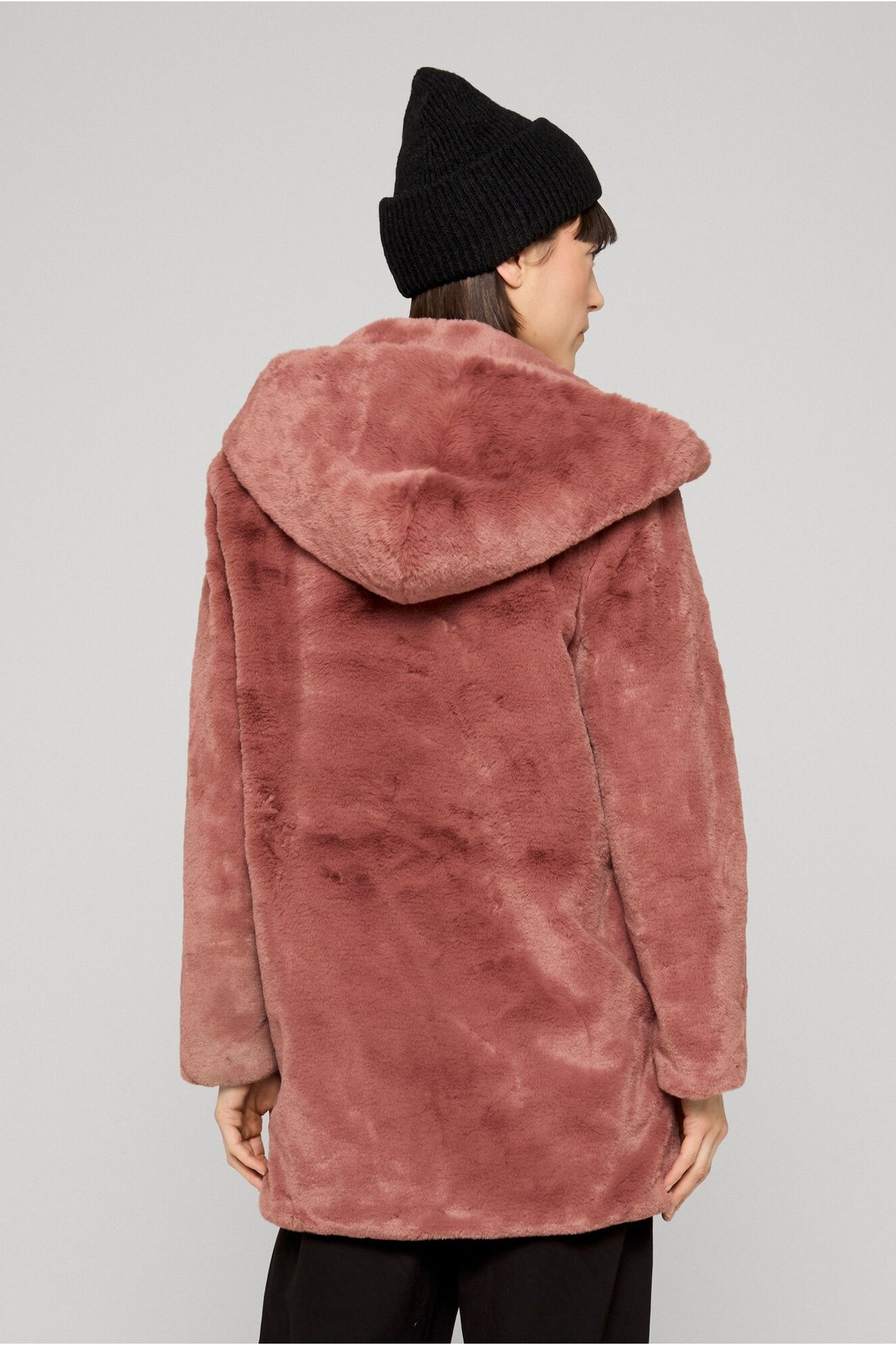 LADIES HOODED TEDDY COAT DARKROSE 2