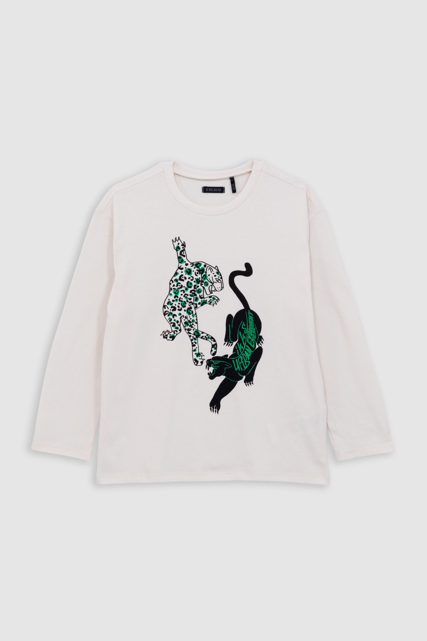 BOY'S ECRU ORGANIC COTTON VISUAL DOUBLE PANTHER T-SHIRT 1