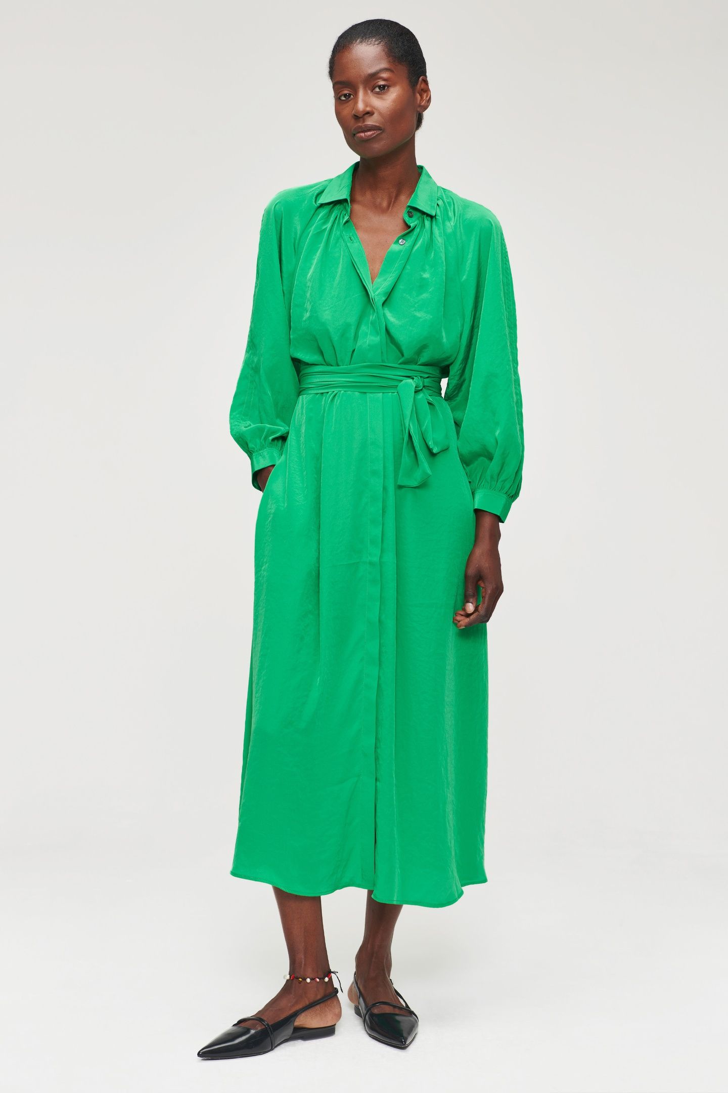 TECHNOSILK GATHERED DRESS VIVID GREEN 3
