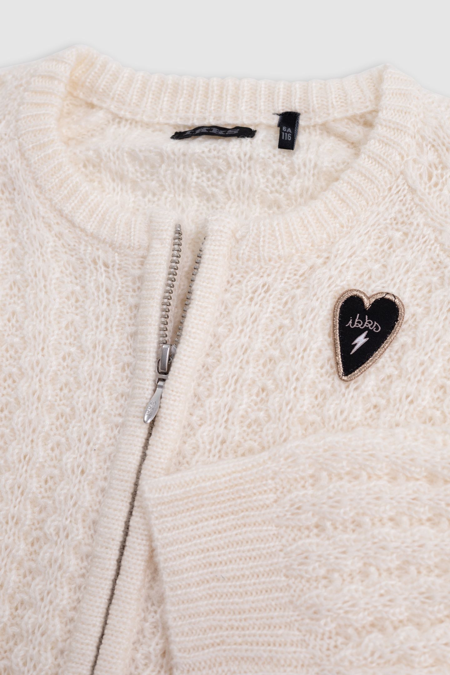 GIRL'S ECRU CARDIGAN WITH ZIPPER AND FANCY OPENWORK KNIT 5