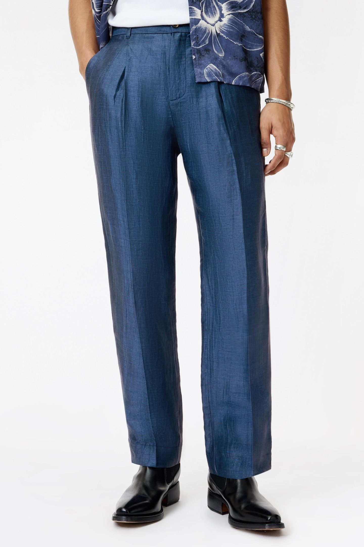 BENEDICT PANTS - SLIM FIT PLEATED PANTS LAKE BLUE 1