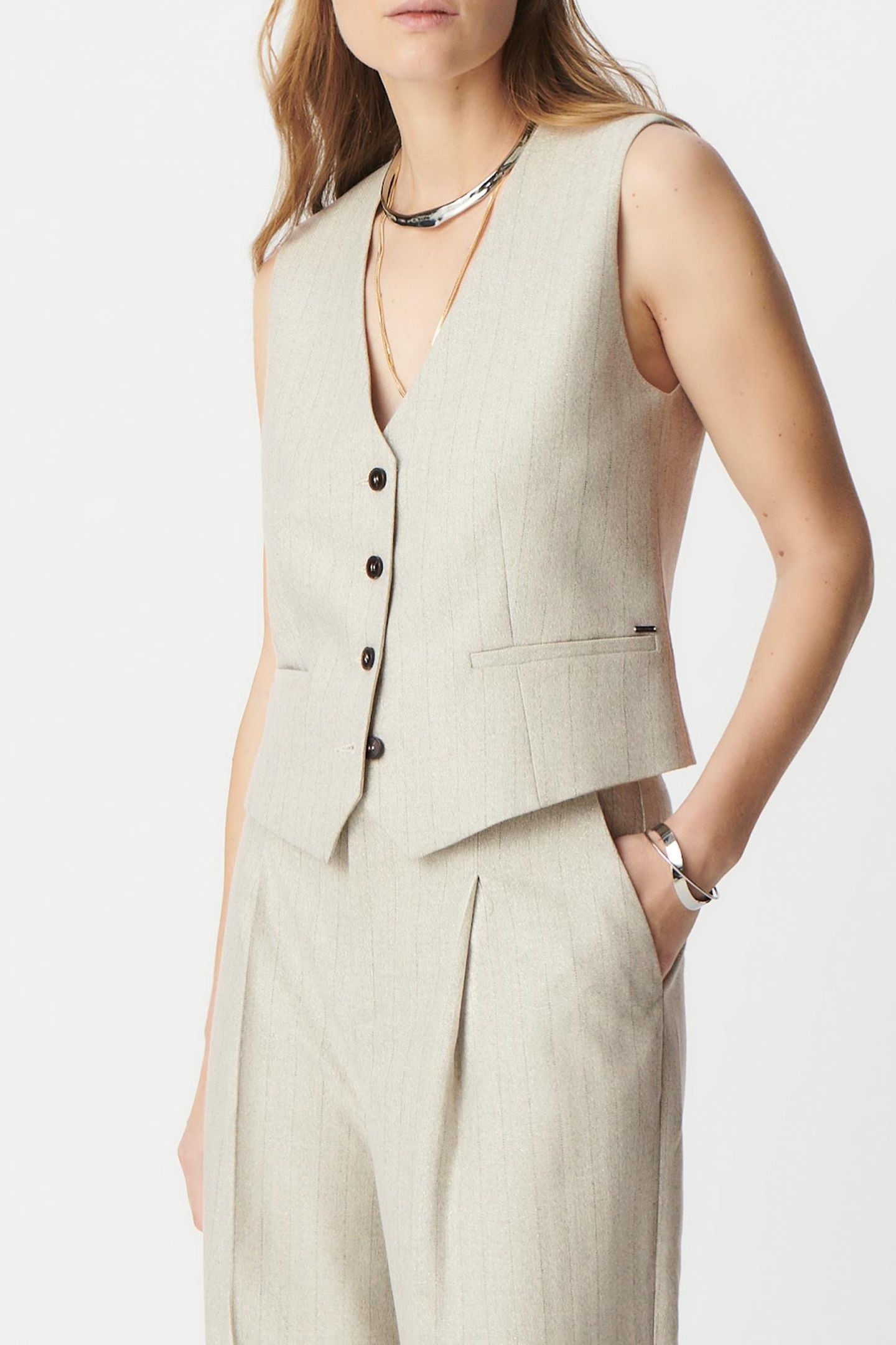 GREY LUREX STRIPED SUIT VEST 4