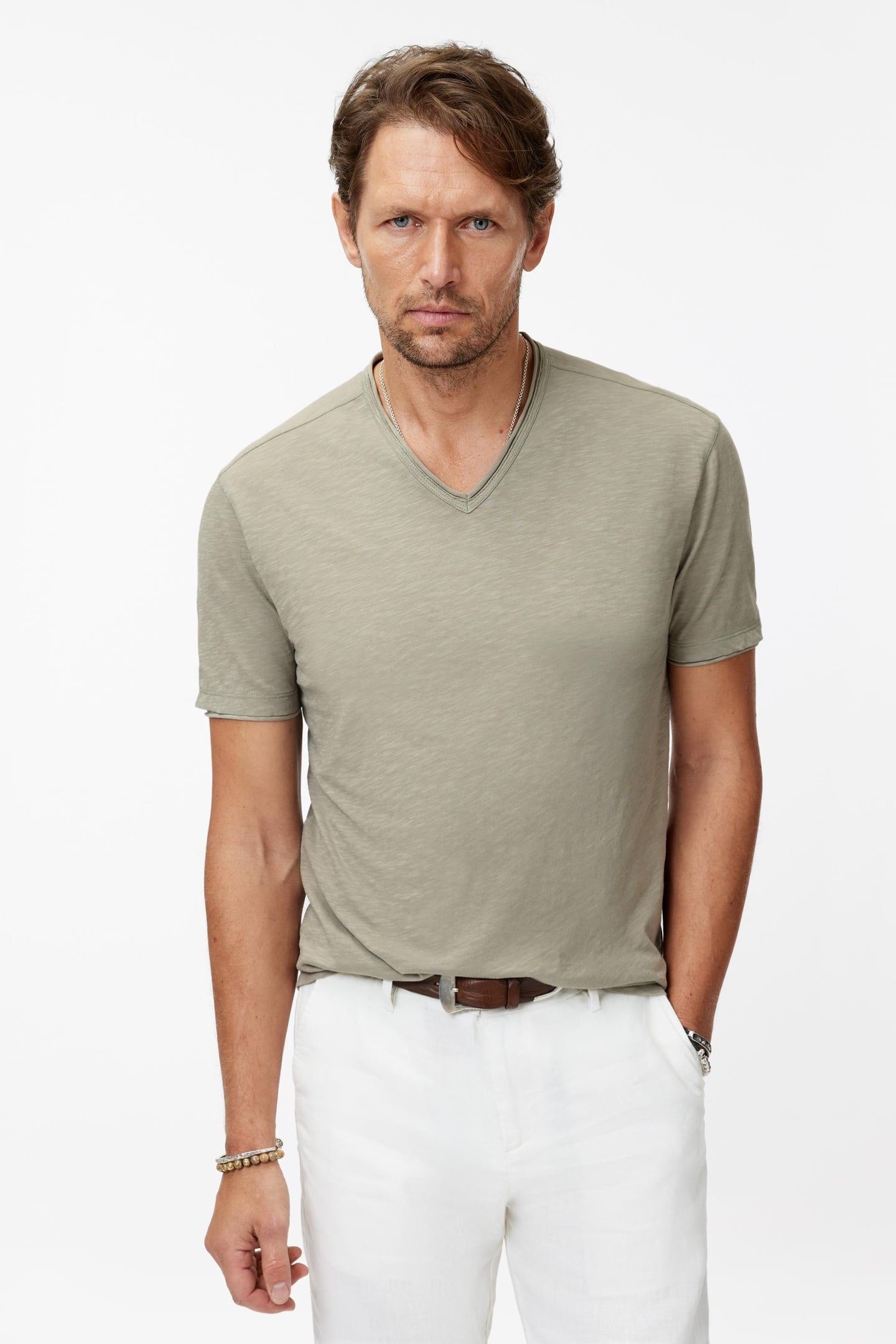 MILES SLUB V-NECK WITH CUT RAW EDGE SPRUCE 1