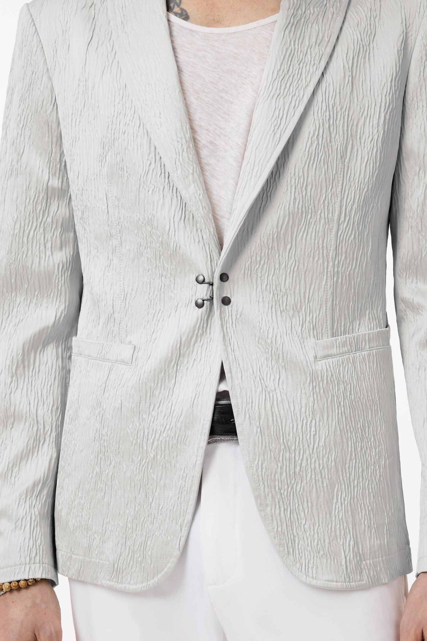 PEAK LAPEL ONE BUTTON JACKET WITH PIPING LIGHT GREY 3