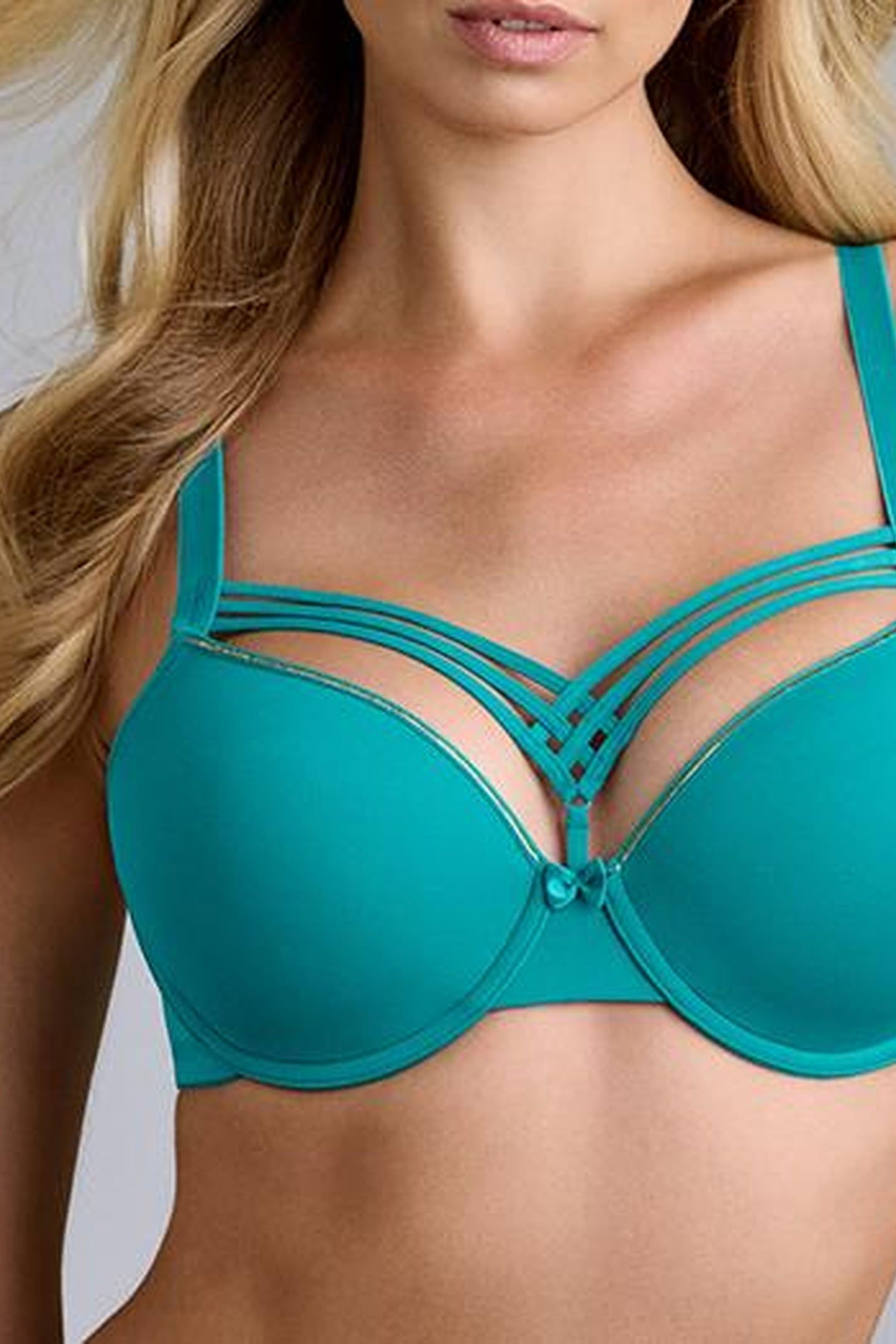DAME DE PARIS LAKE BLUE AND GOLD PLUNGE BRA 4