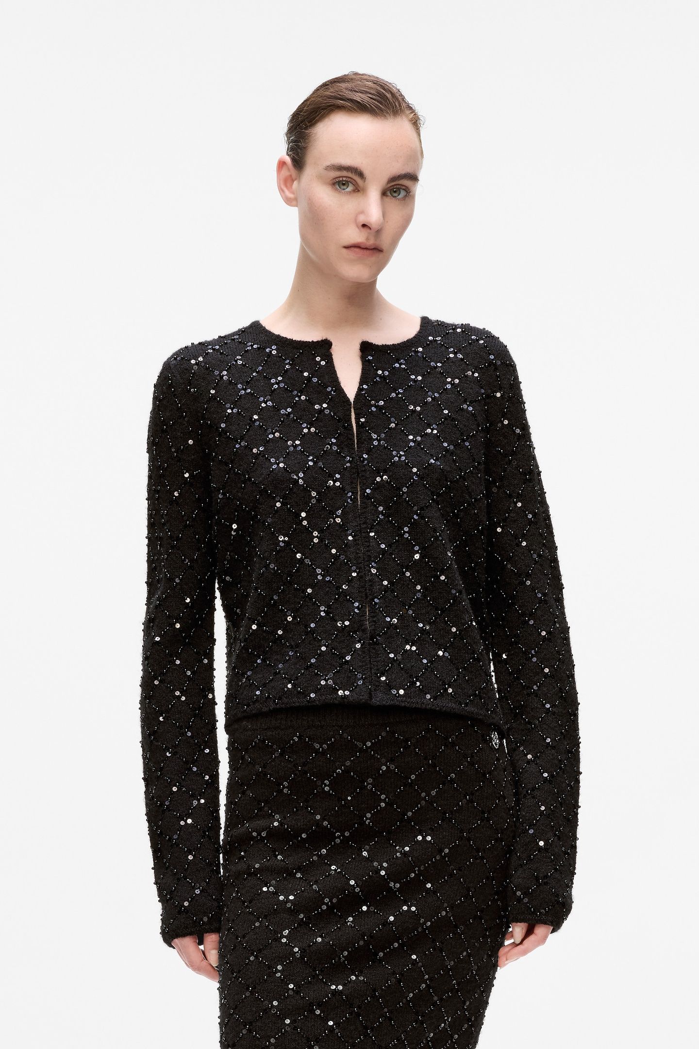 BLACK EMBELLISHED KNIT CARDIGAN 1
