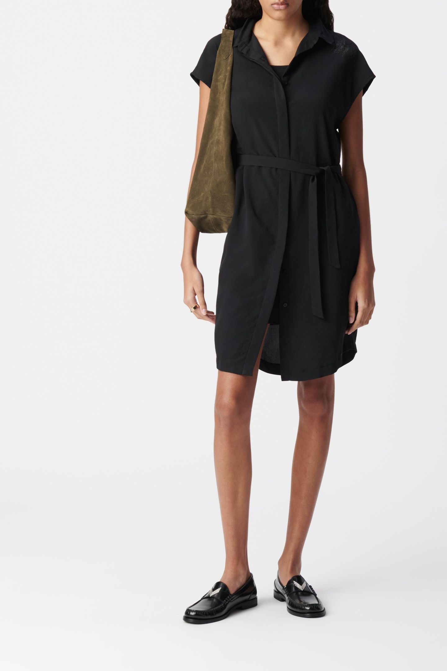 BLACK RHINESTONE SHIRT DRESS 1