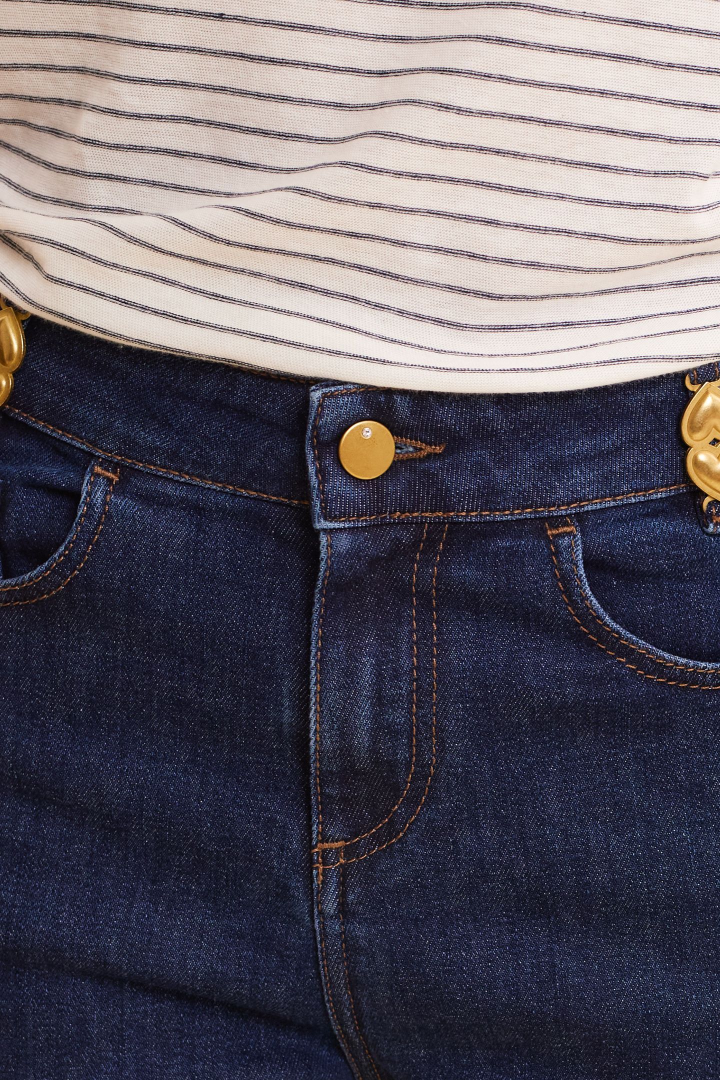BLUE STRAIGHT JEANS WITH METAL DOUBLE HEART LOOPS DARK BLUE 6