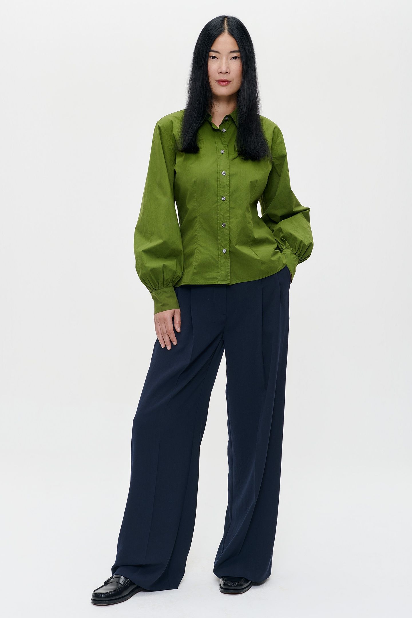 POPLIN PUFF SLEEVE SHIRT HERB GREEN 2