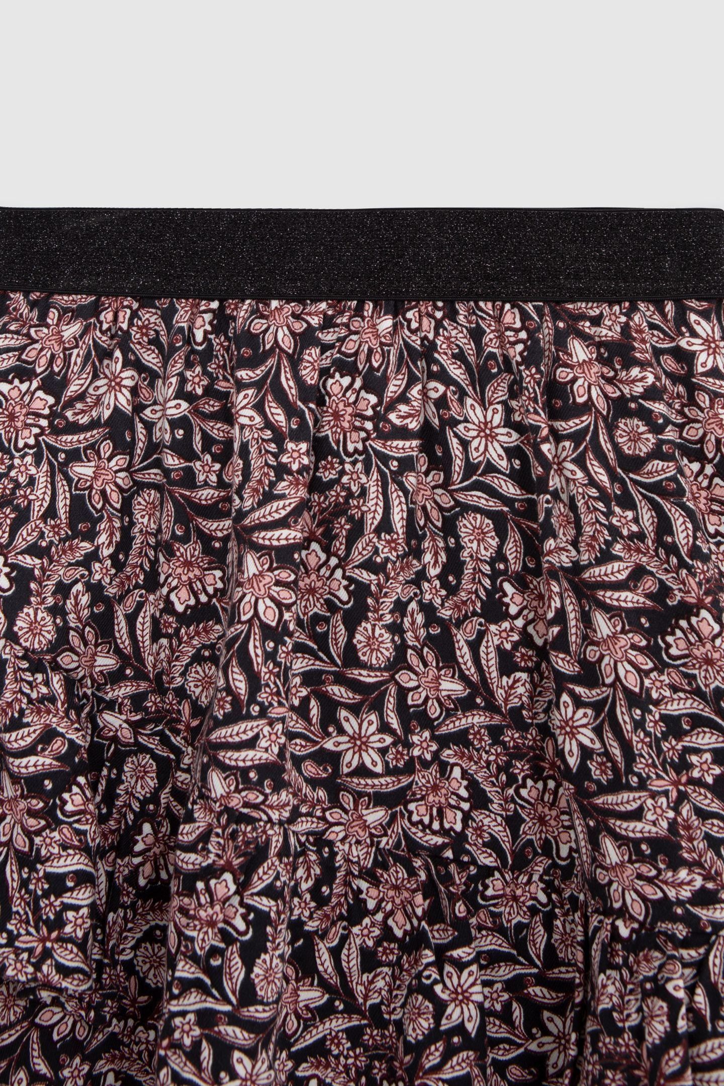BLACK BAROQUE FLORAL PRINT SKIRT FOR GIRLS 3