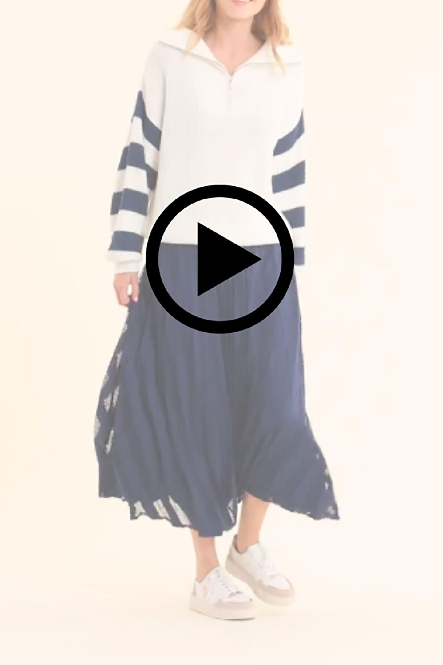 LONG INDIGO PLEATED SKIRT WITH OPENWORK STRIPES INDIGO 2