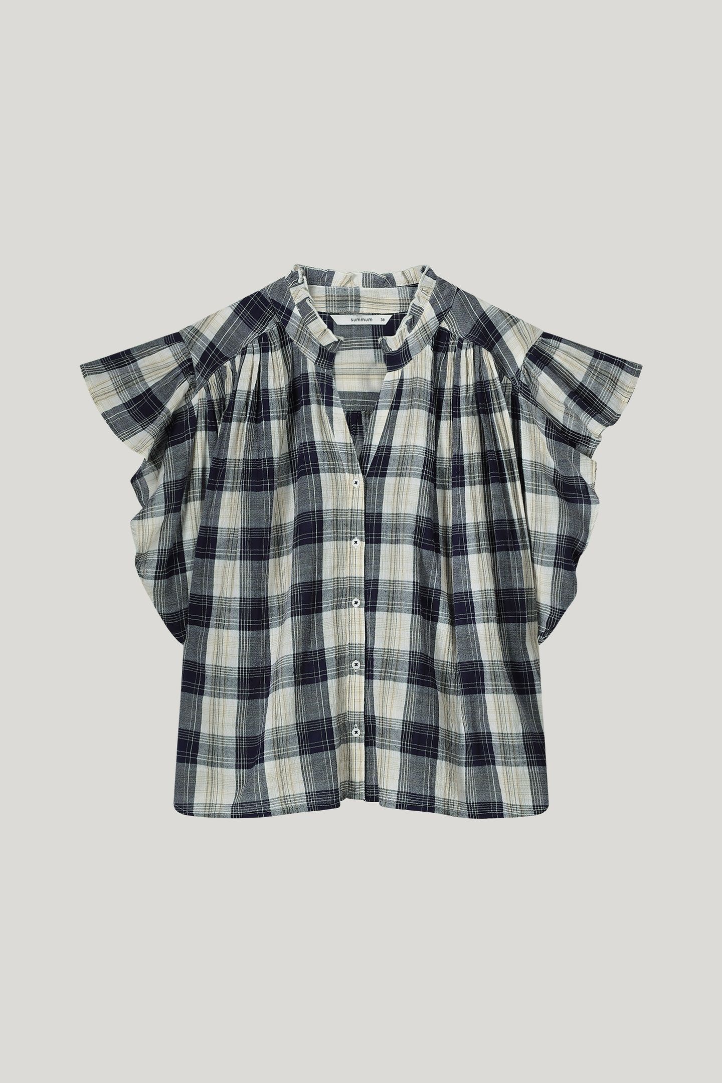 SLEEVELESS BLOUSE CRINKLE CHECK NAVY NOIR 4