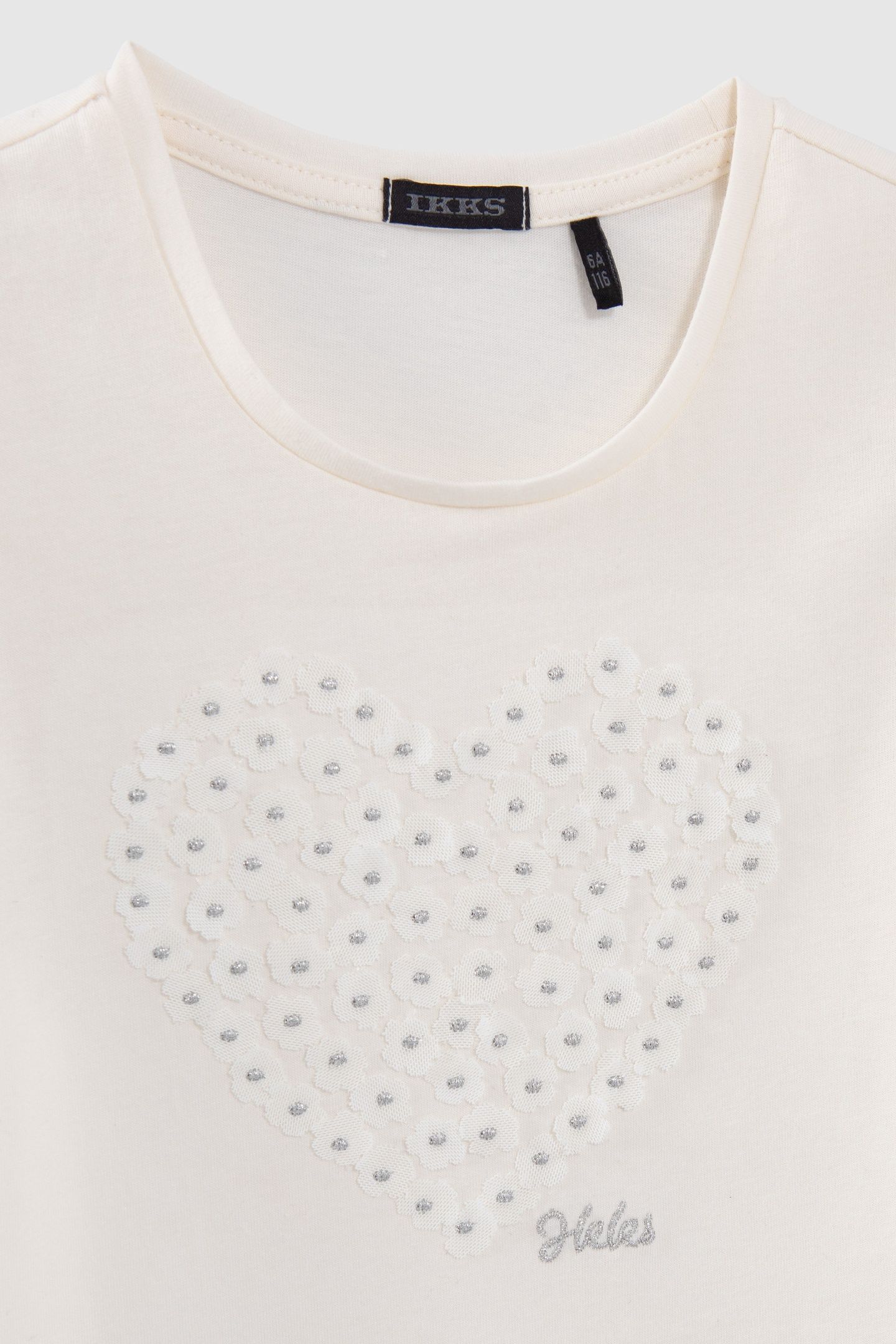 GIRLS’ ECRU T-SHIRT WITH HEART-SHAPED FLOWER DECOR 3