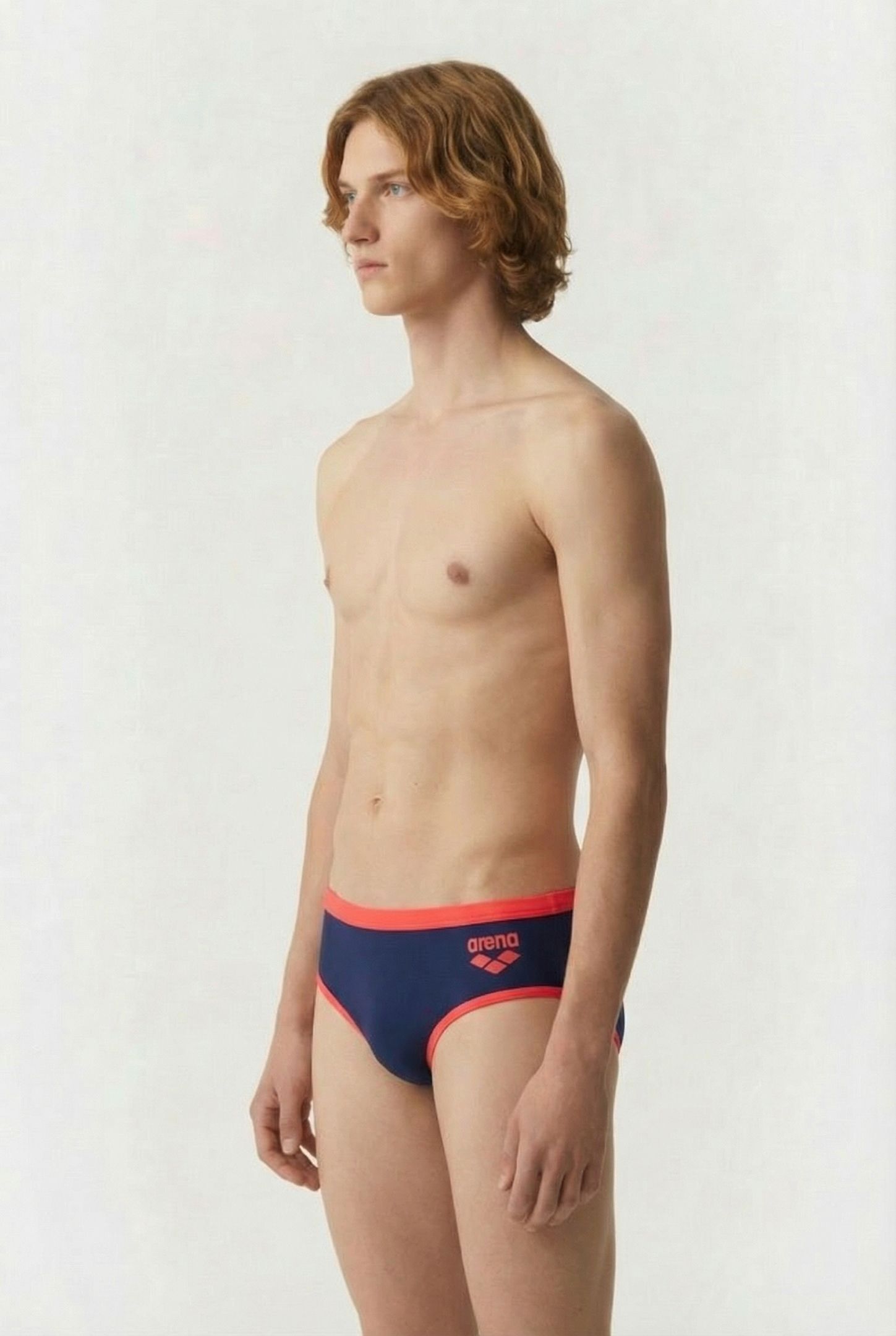 MEN'S ARENA ONE 12CM SWIM BRIEFS BIG LOG NAVY FLUO RED 3