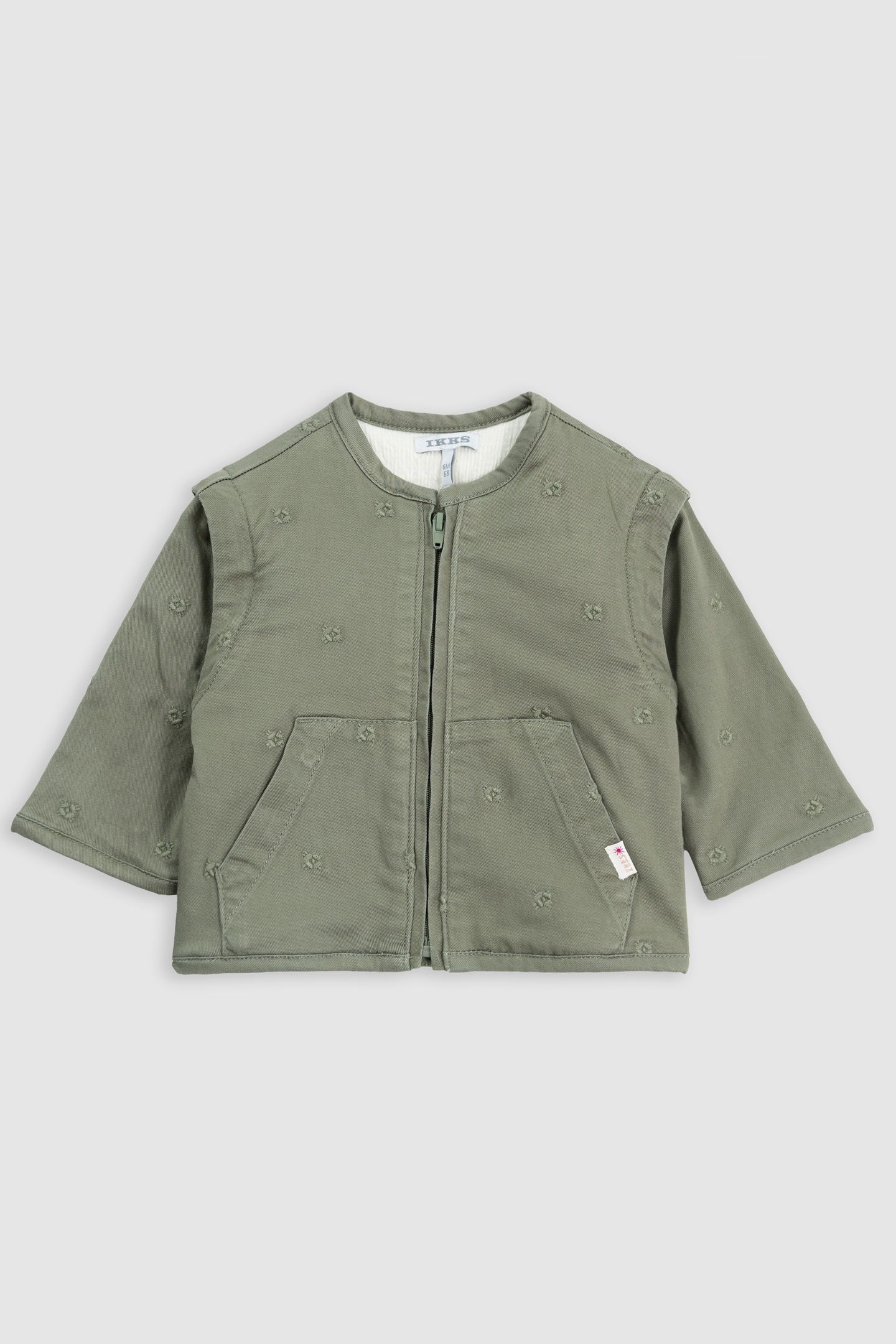 EMBROIDERED KHAKI JACKET WITH REMOVABLE SLEEVES 1