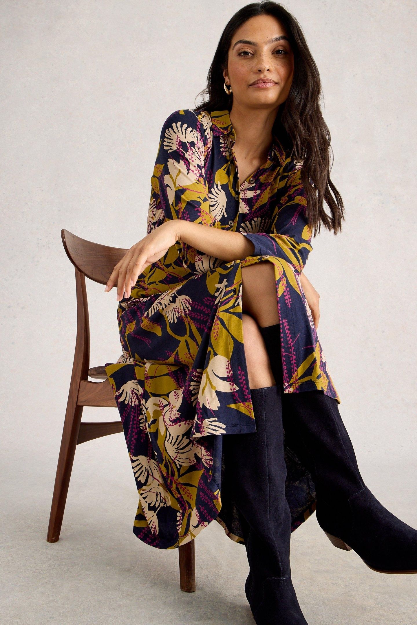 RUA JERSEY SHIRT DRESS NAVY MULTI 2