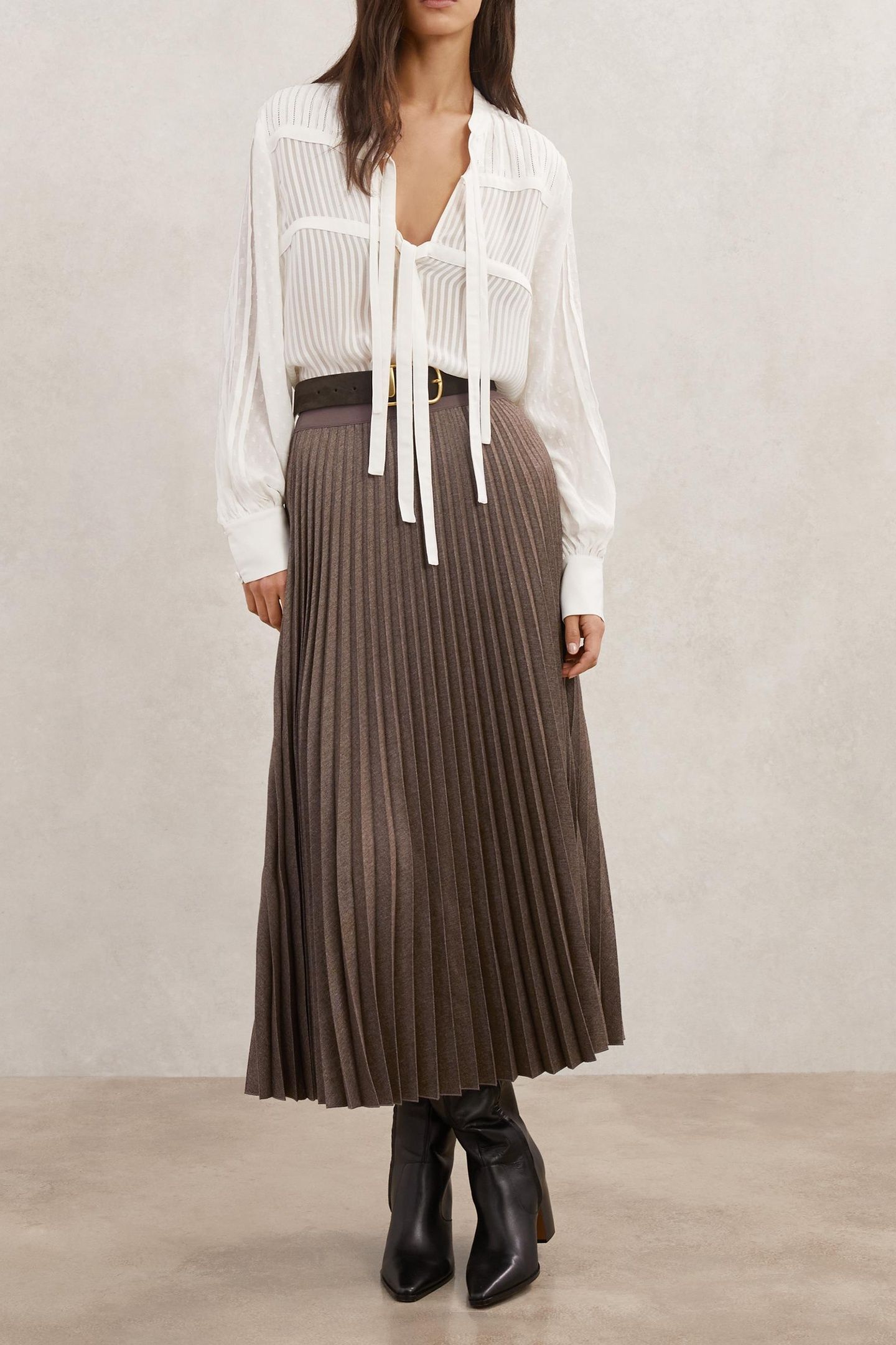 PLEATED SKIRT MOCHA BROWN 1