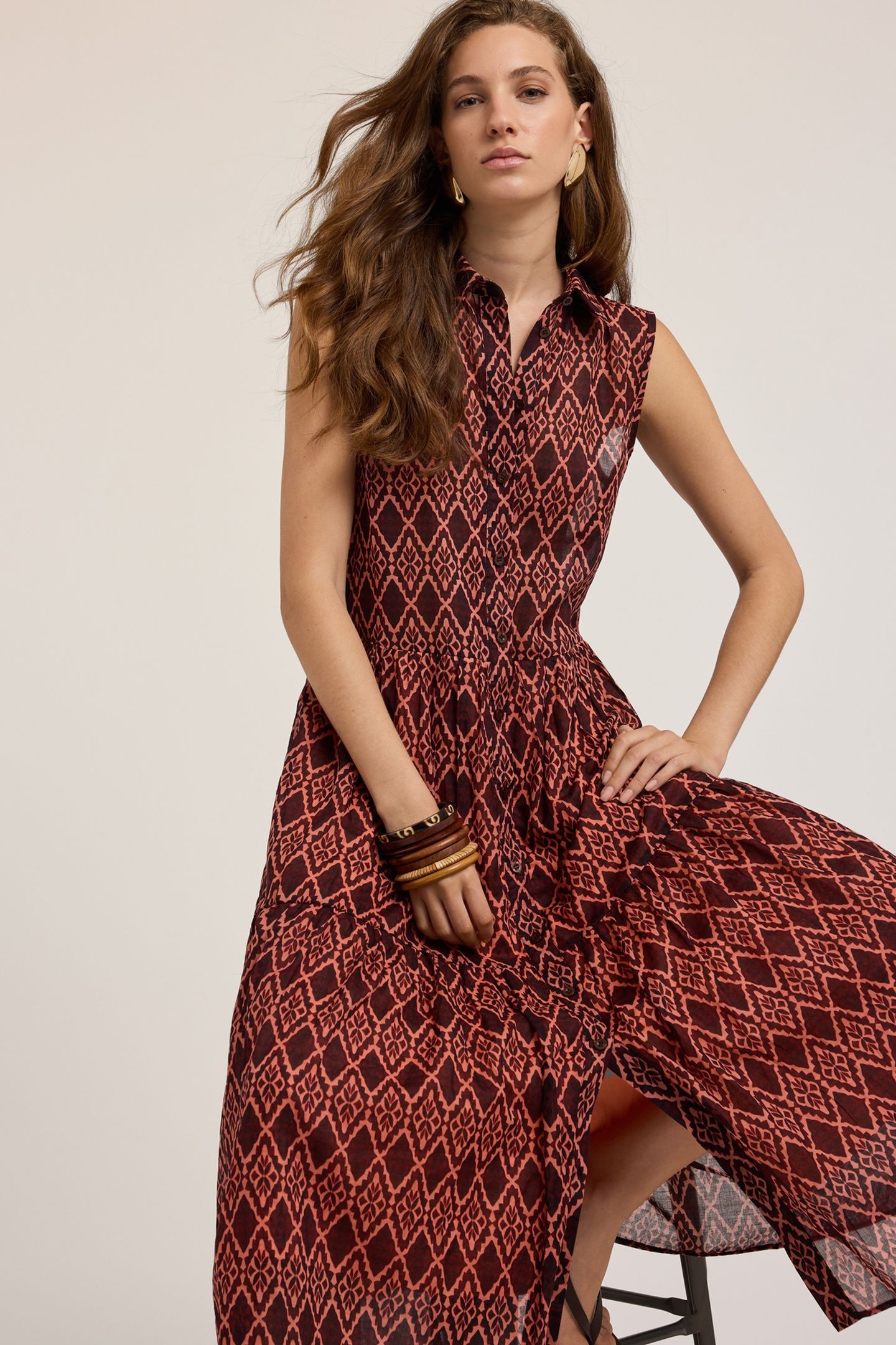 ETHNIC PRINT SHIRT DRESS BROWN 4