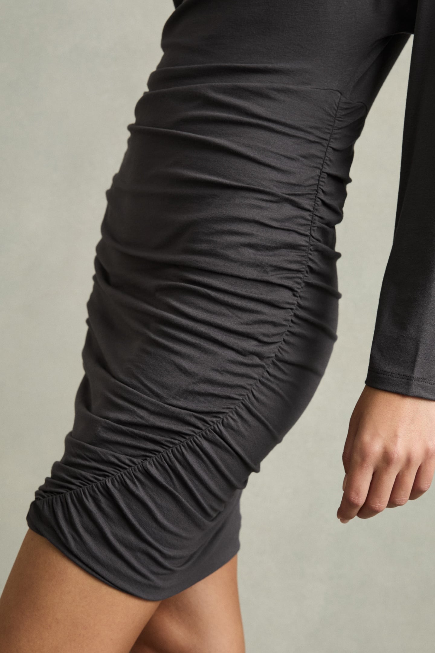 RUCHED SHORT JERSEY DRESS CHARCOAL 4