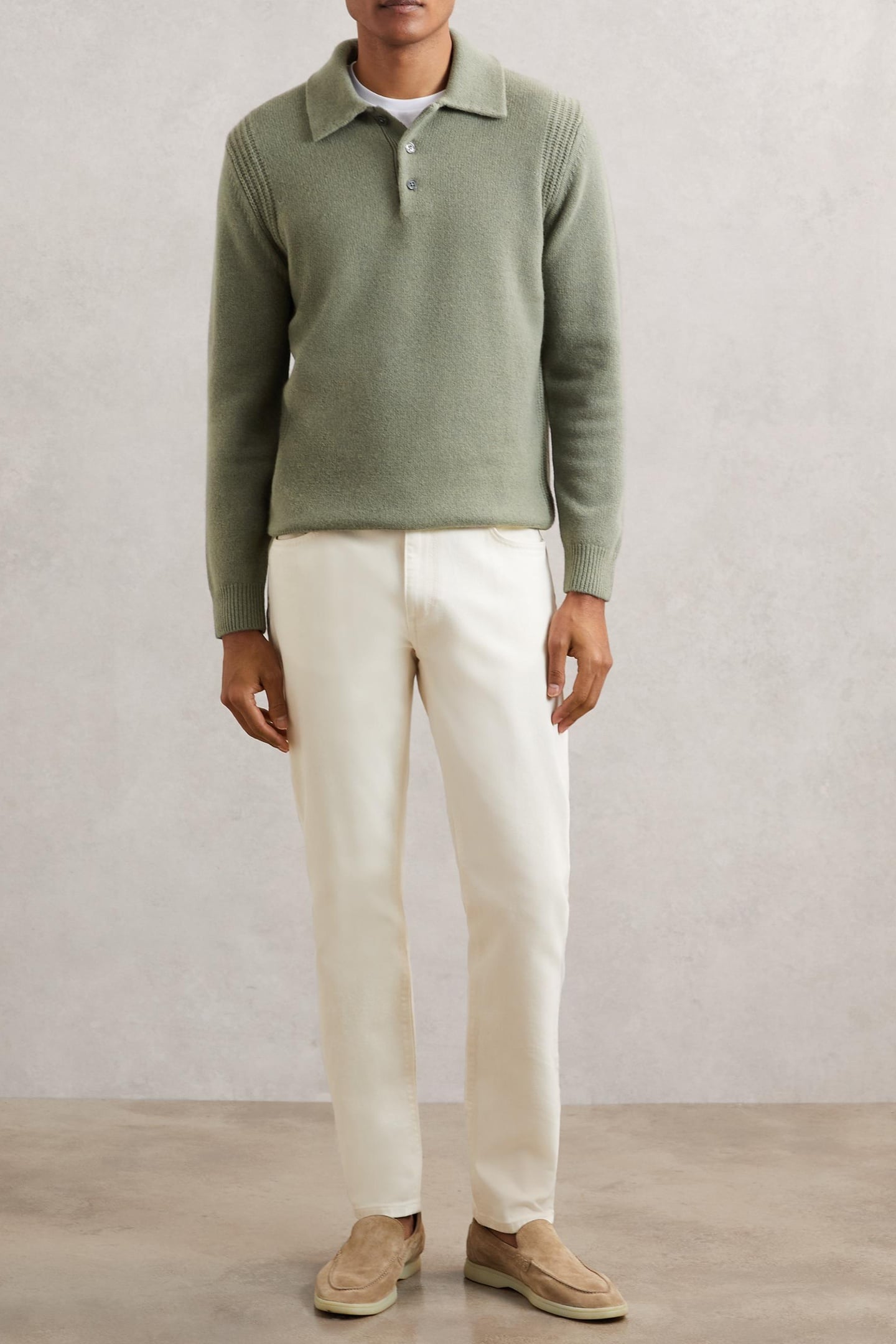 LS HALF BUTTON POLO JUMPER SAGE GREEN 1