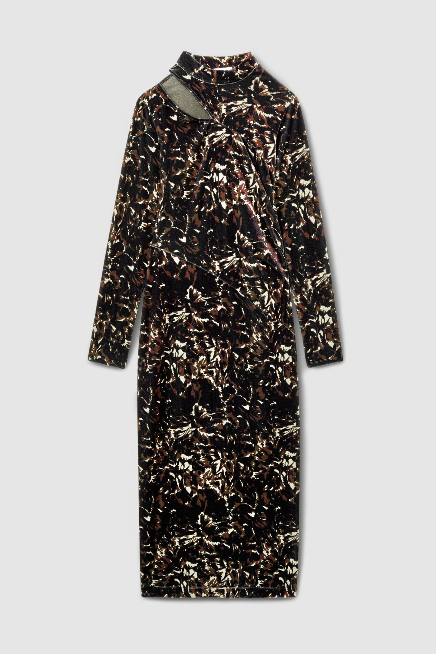 VELVET PRINT MIDI DRESS BLACK 3